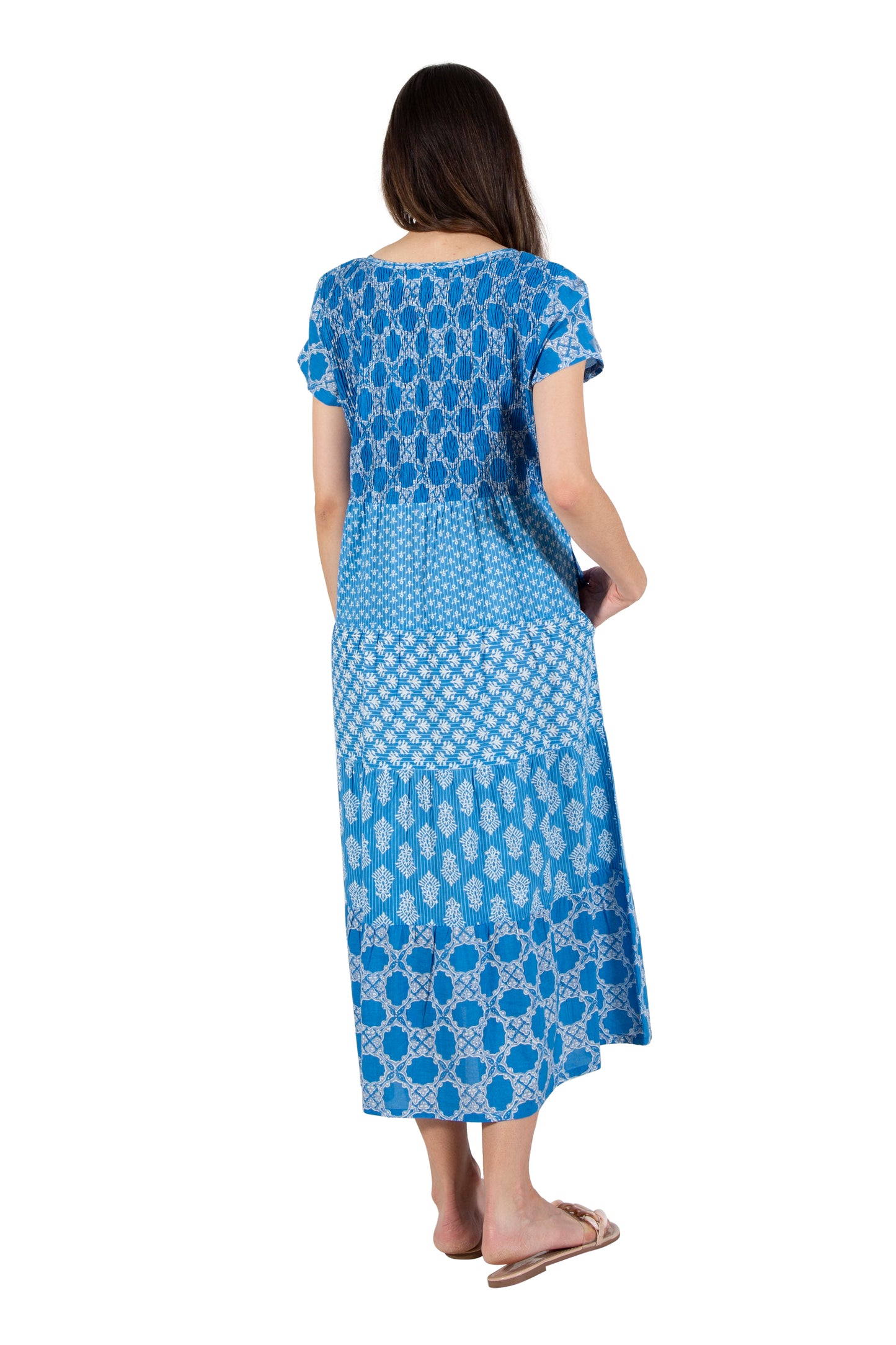La Cera Cap Sleeve Smock Tier Dress
