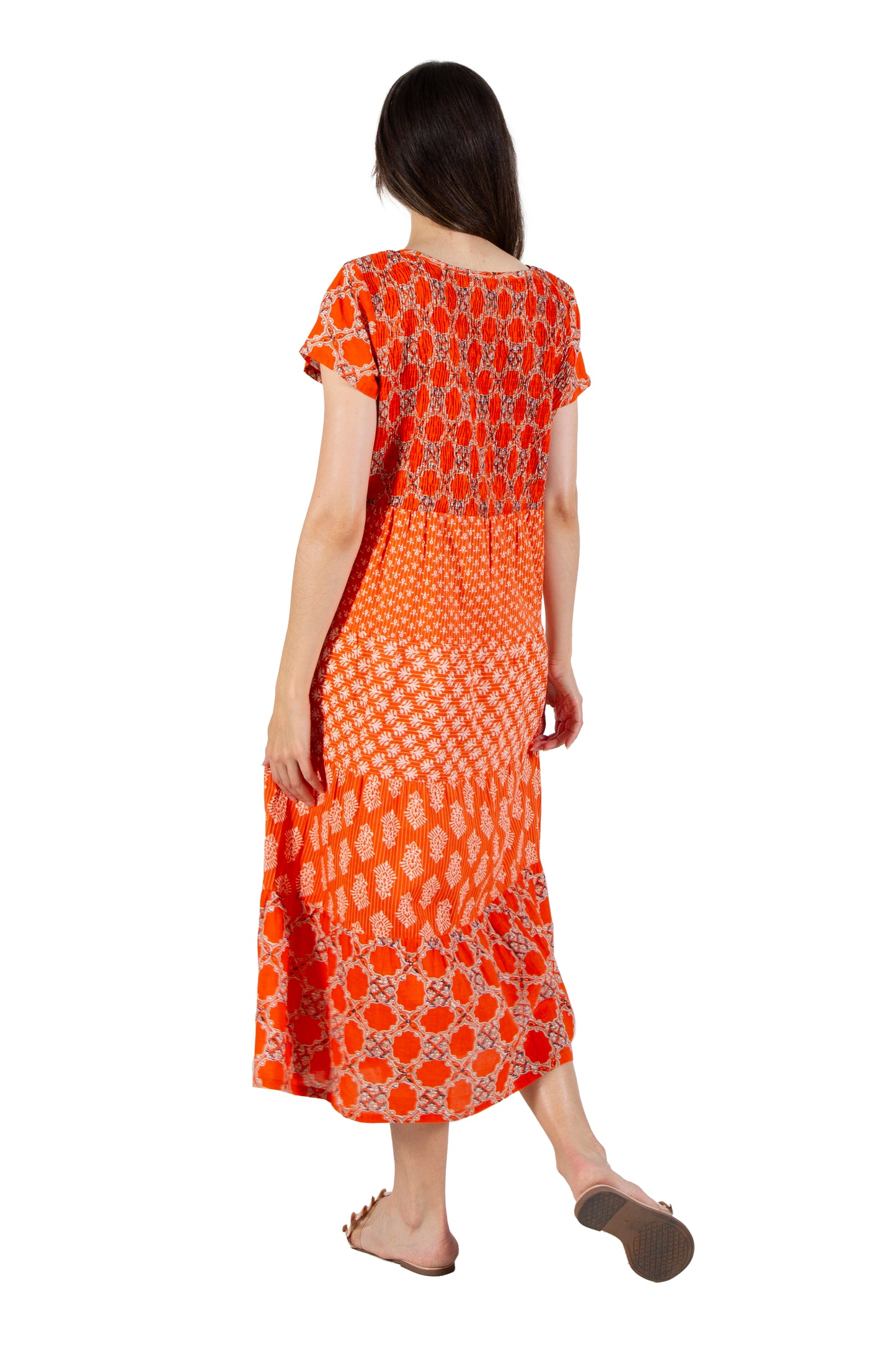 La Cera Cap Sleeve Smock Tier Dress