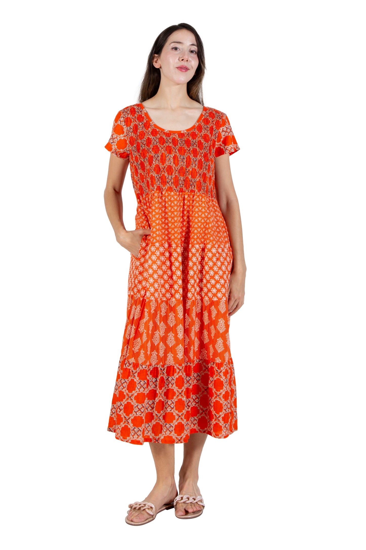 La Cera Cap Sleeve Smock Tier Dress