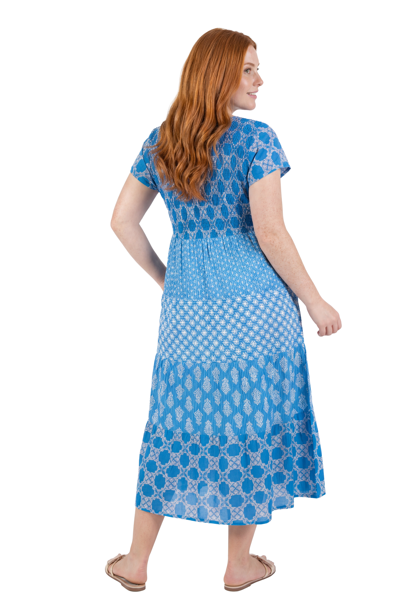 La Cera Cap Sleeve Smock Tier Dress