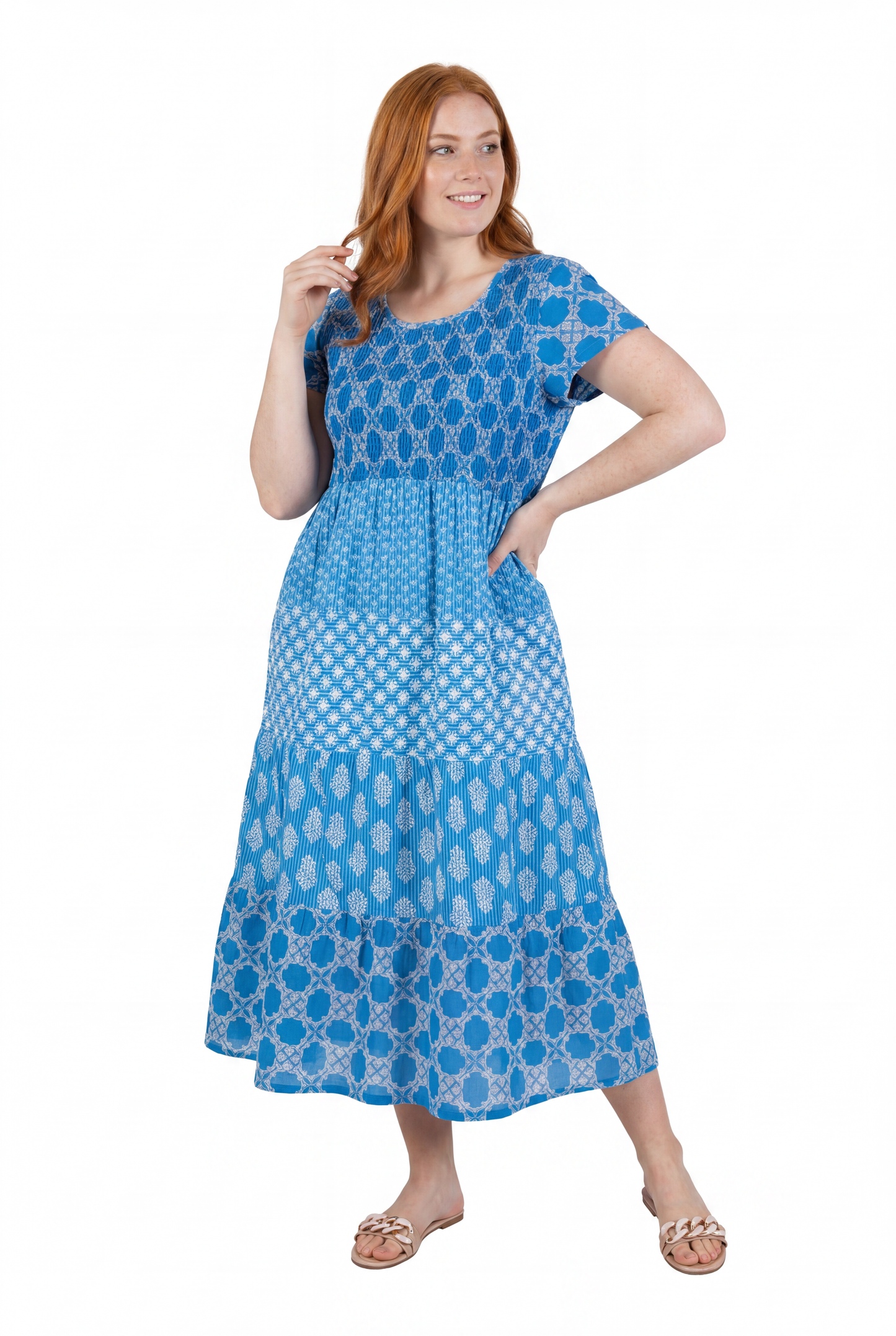 La Cera Cap Sleeve Smock Tier Dress