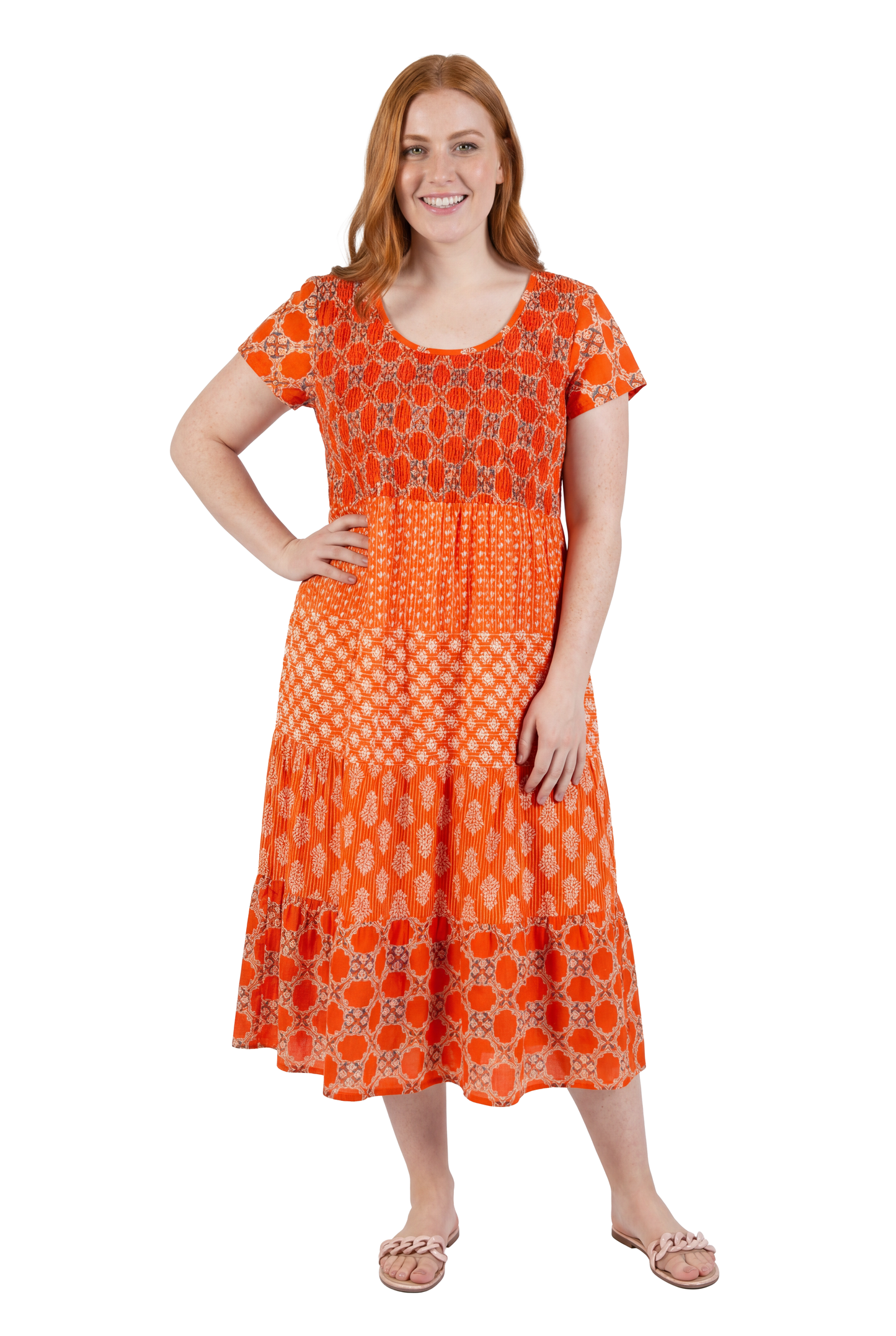 La Cera Cap Sleeve Smock Tier Dress