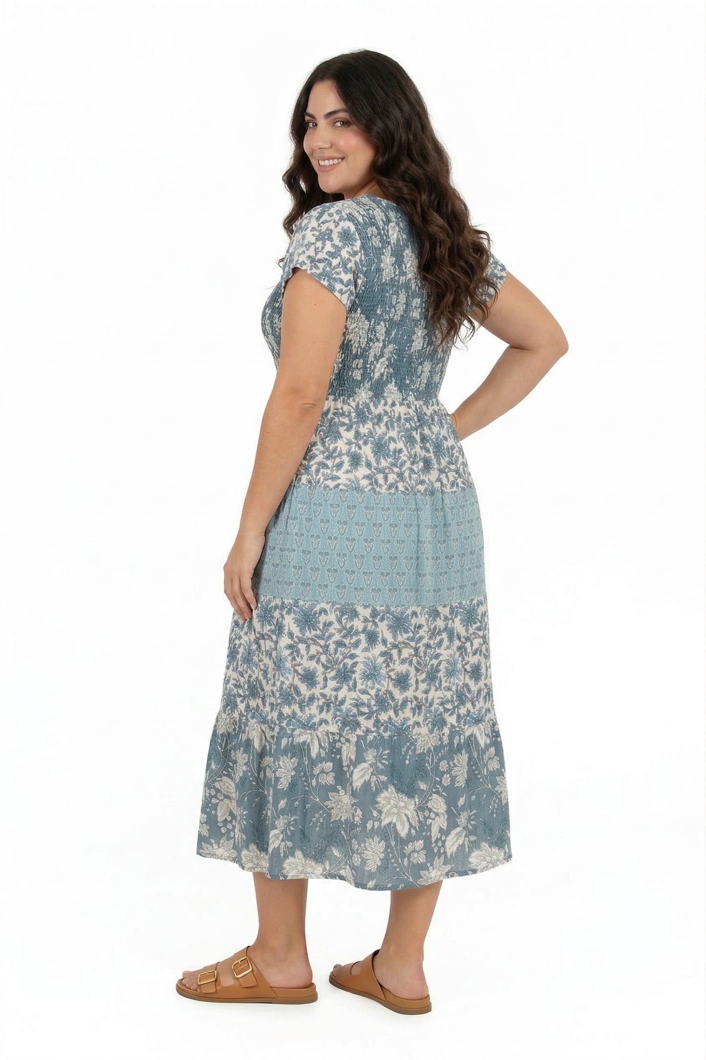 La Cera Cap Sleeve Smock Tier Dress