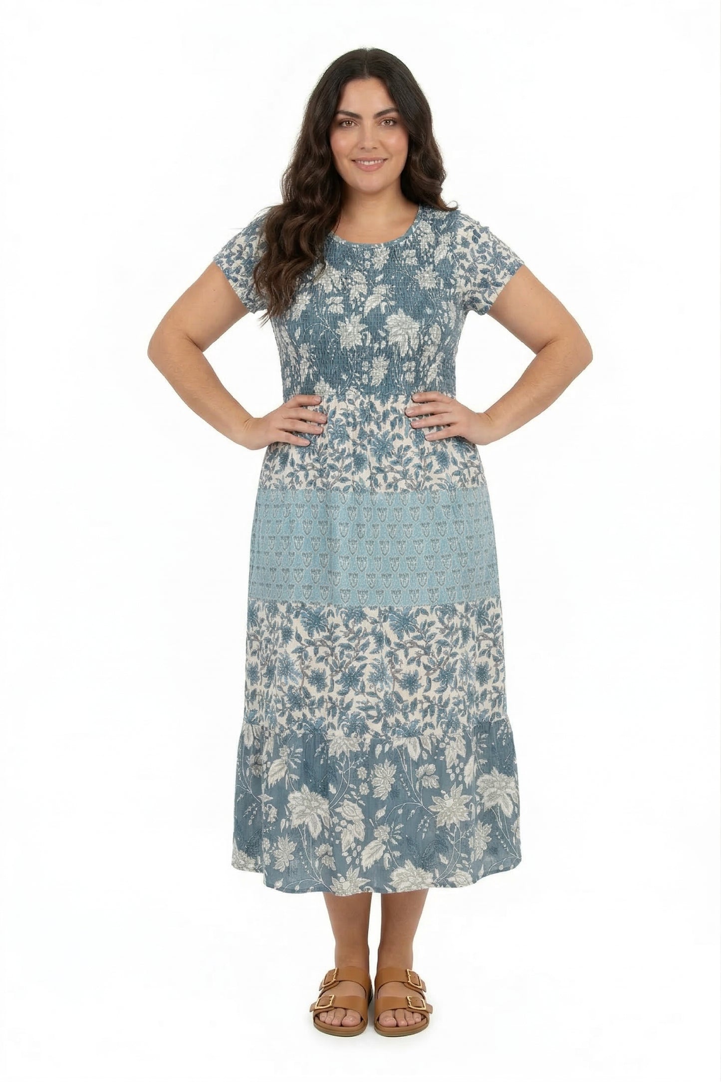 La Cera Cap Sleeve Smock Tier Dress