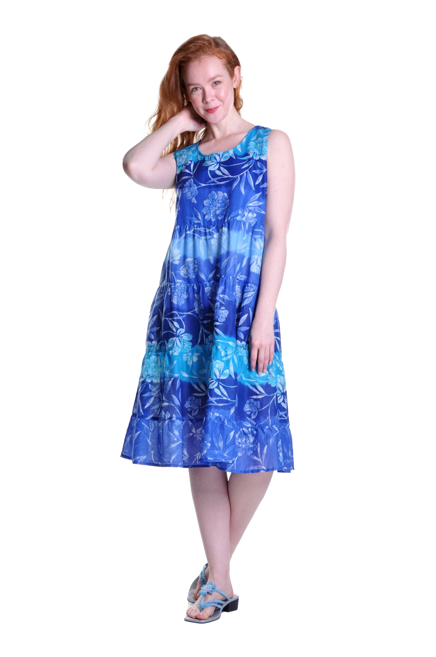 La Cera 100% Cotton Ombre Print Tier Dress