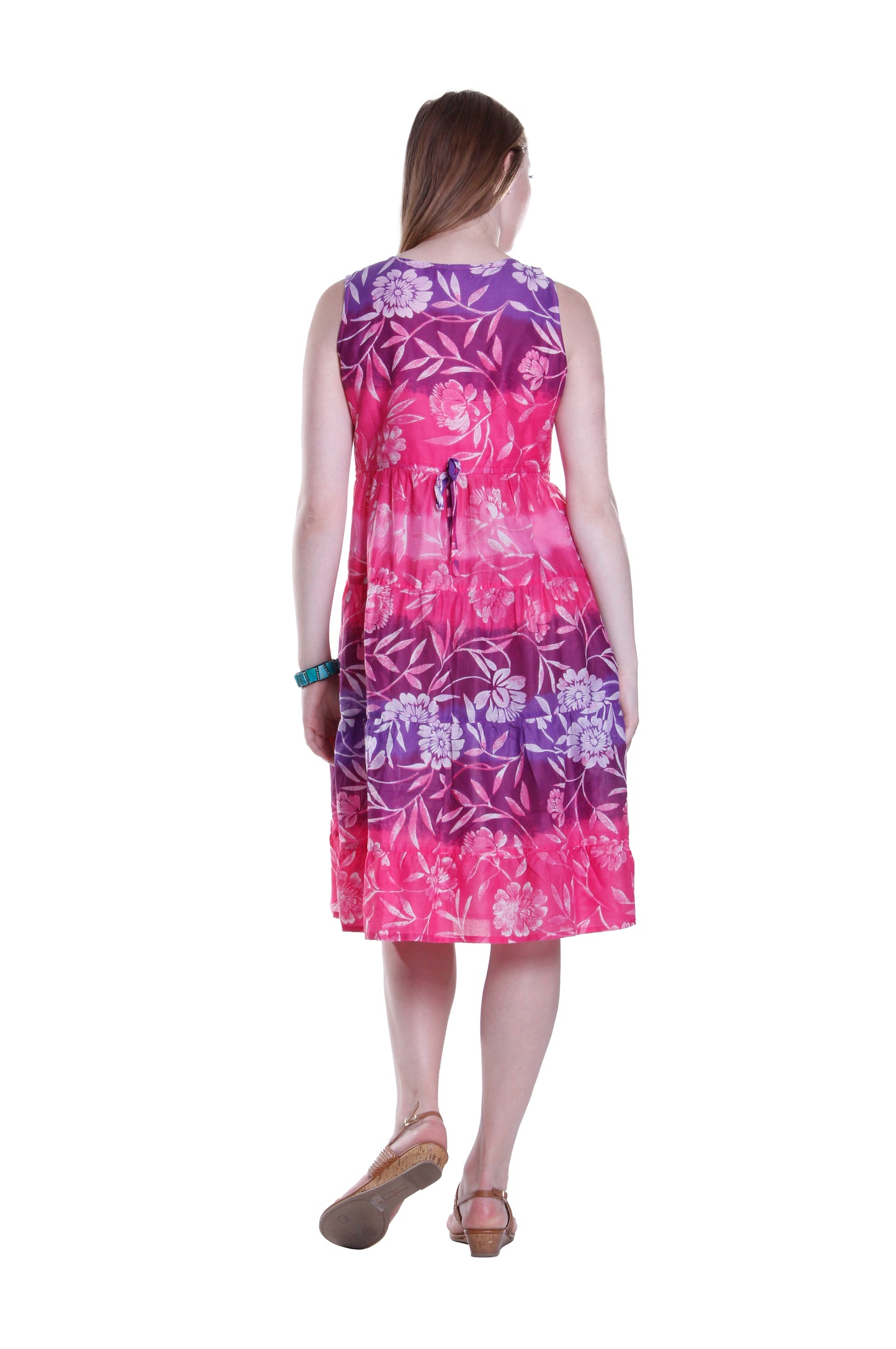 La Cera 100% Cotton Ombre Print Tier Dress