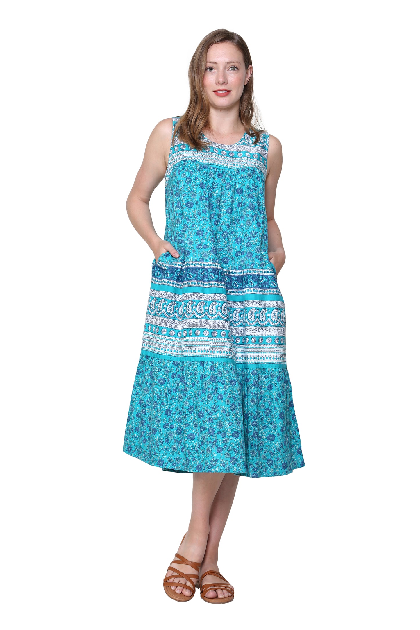 La Cera 100% Cotton Border Print Dress