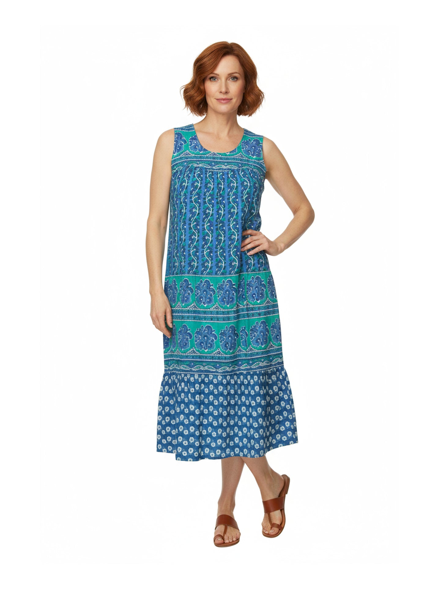 La Cera Plus Size 100% Cotton Border Print  Dress - La Cera