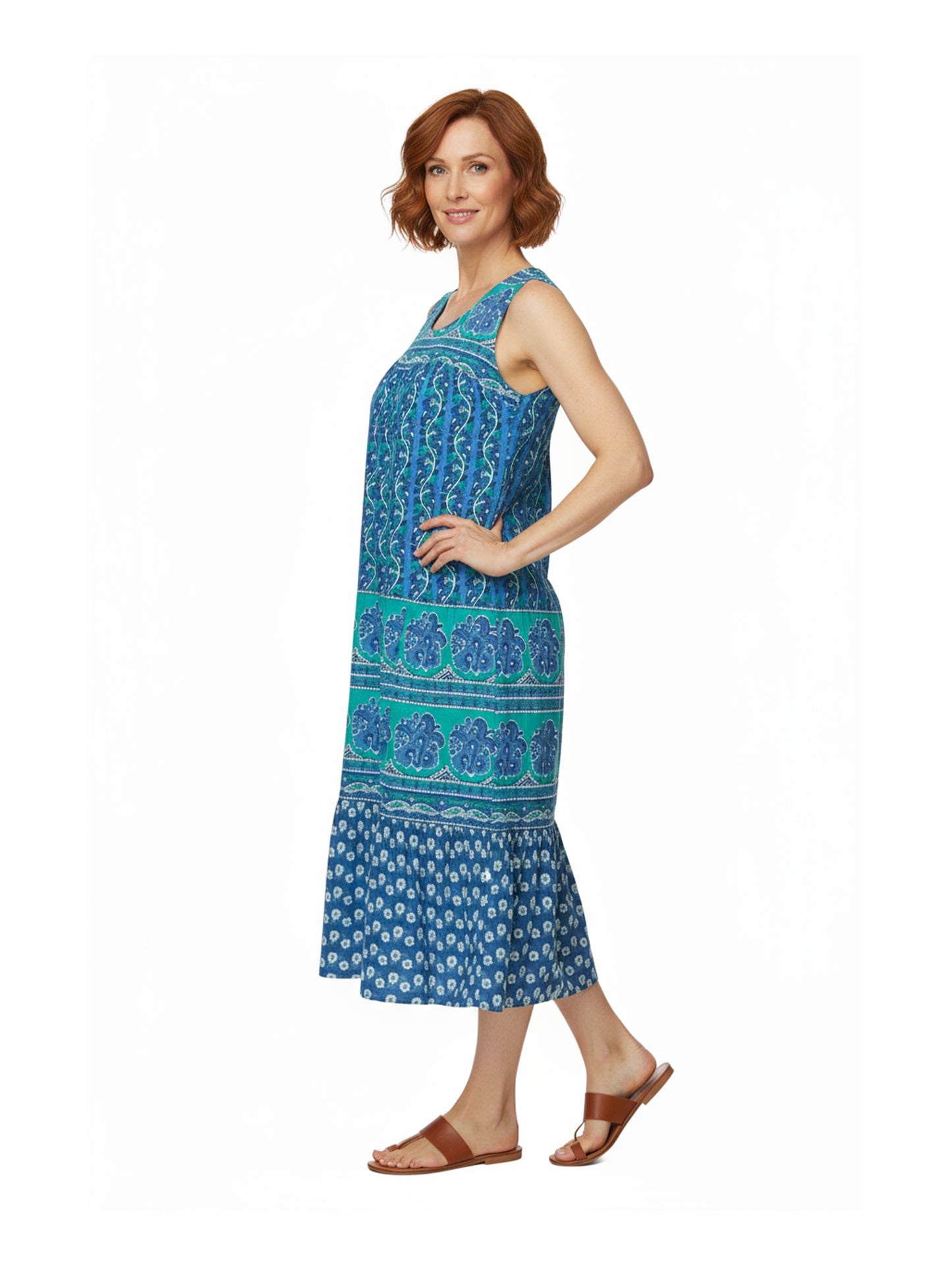La Cera Plus Size 100% Cotton Border Print  Dress - La Cera