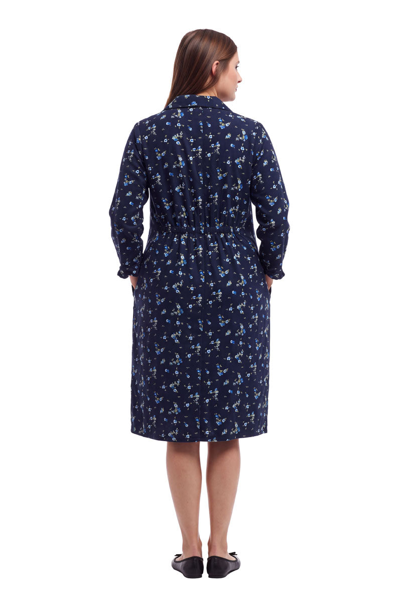 La Cera Long Sleeve Floral Button Notch Collar Short Dress