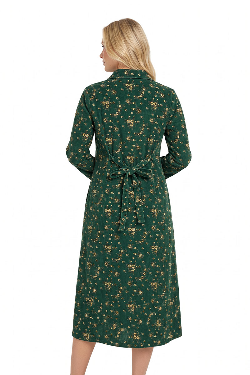 La Cera Long Sleeve Floral Button Tuck Front Dress - La Cera