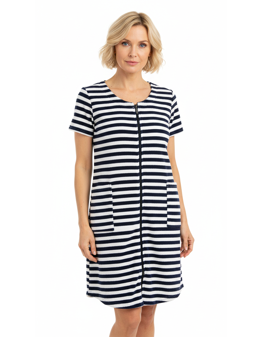 La Cera Terry Cap Sleeve Zip Up Chemise - La Cera