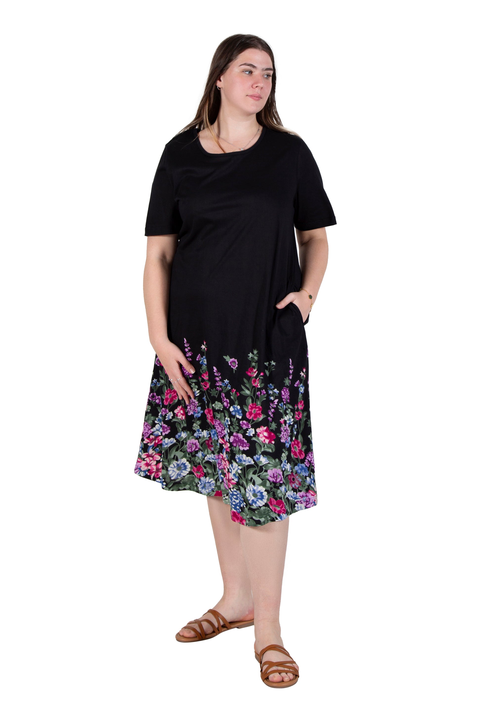 La Cera Plus Size 100% Cotton Knit Summertime Garden Dress - La Cera