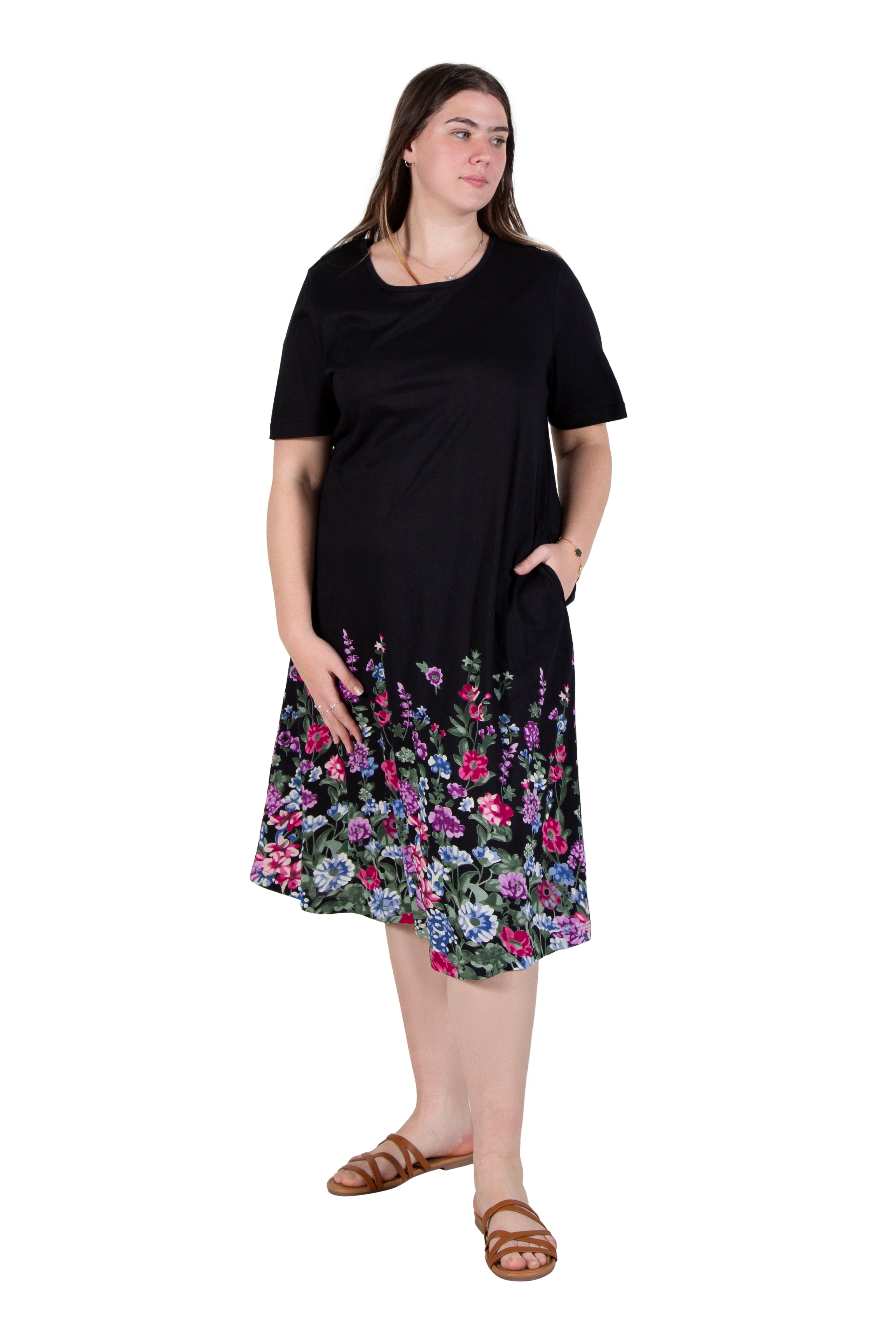 La Cera Plus Size 100% Cotton Knit Summertime Garden Dress - La Cera