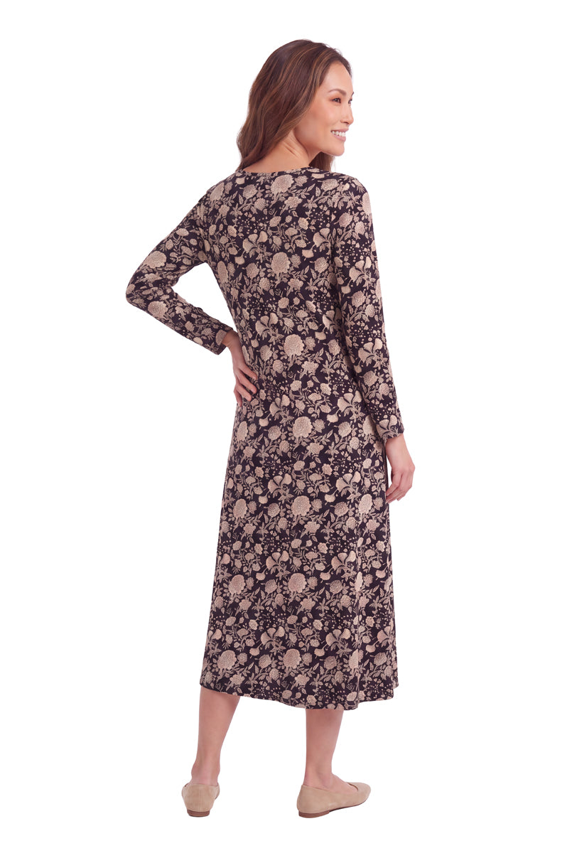 La Cera Long Sleeve A-Line Floral Printed Dress