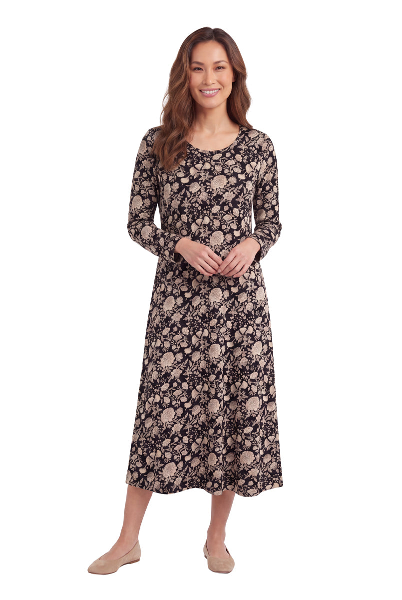 La Cera Long Sleeve A-Line Floral Printed Dress