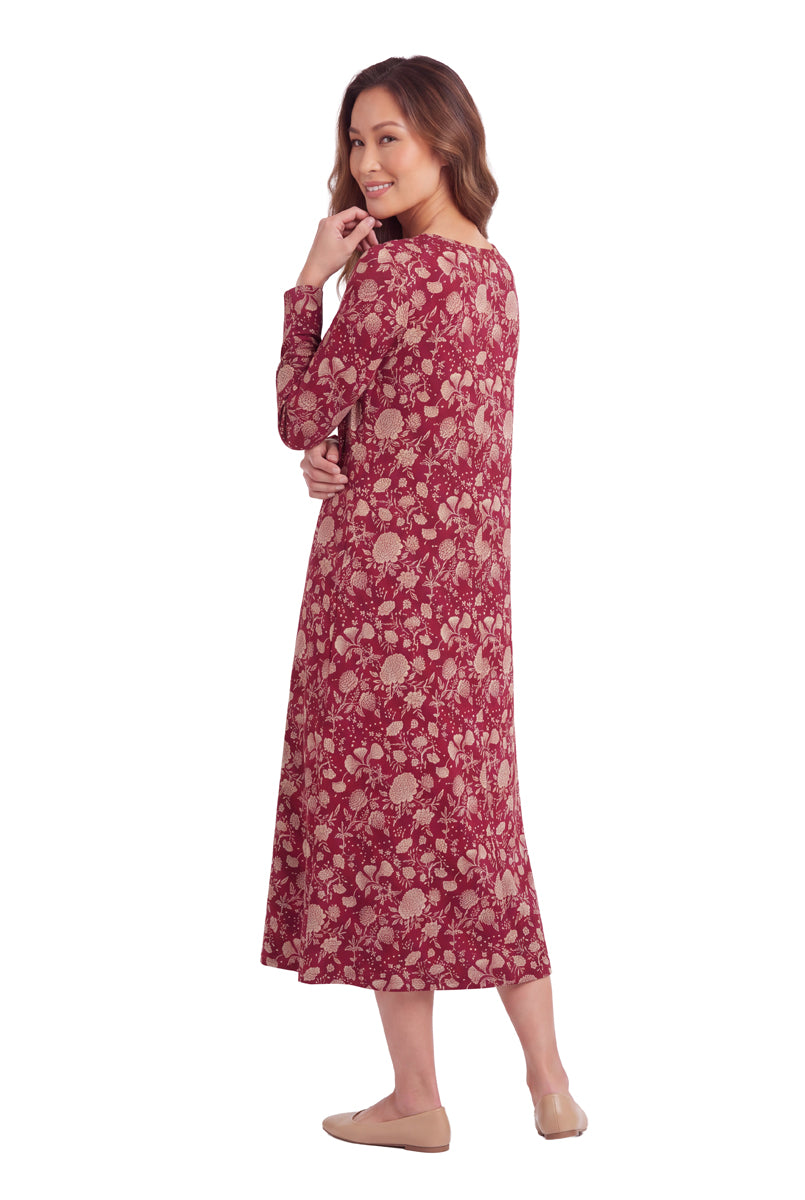 La Cera Long Sleeve A-Line Floral Printed Dress