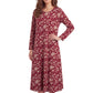 La Cera Long Sleeve A-Line Floral Printed Dress