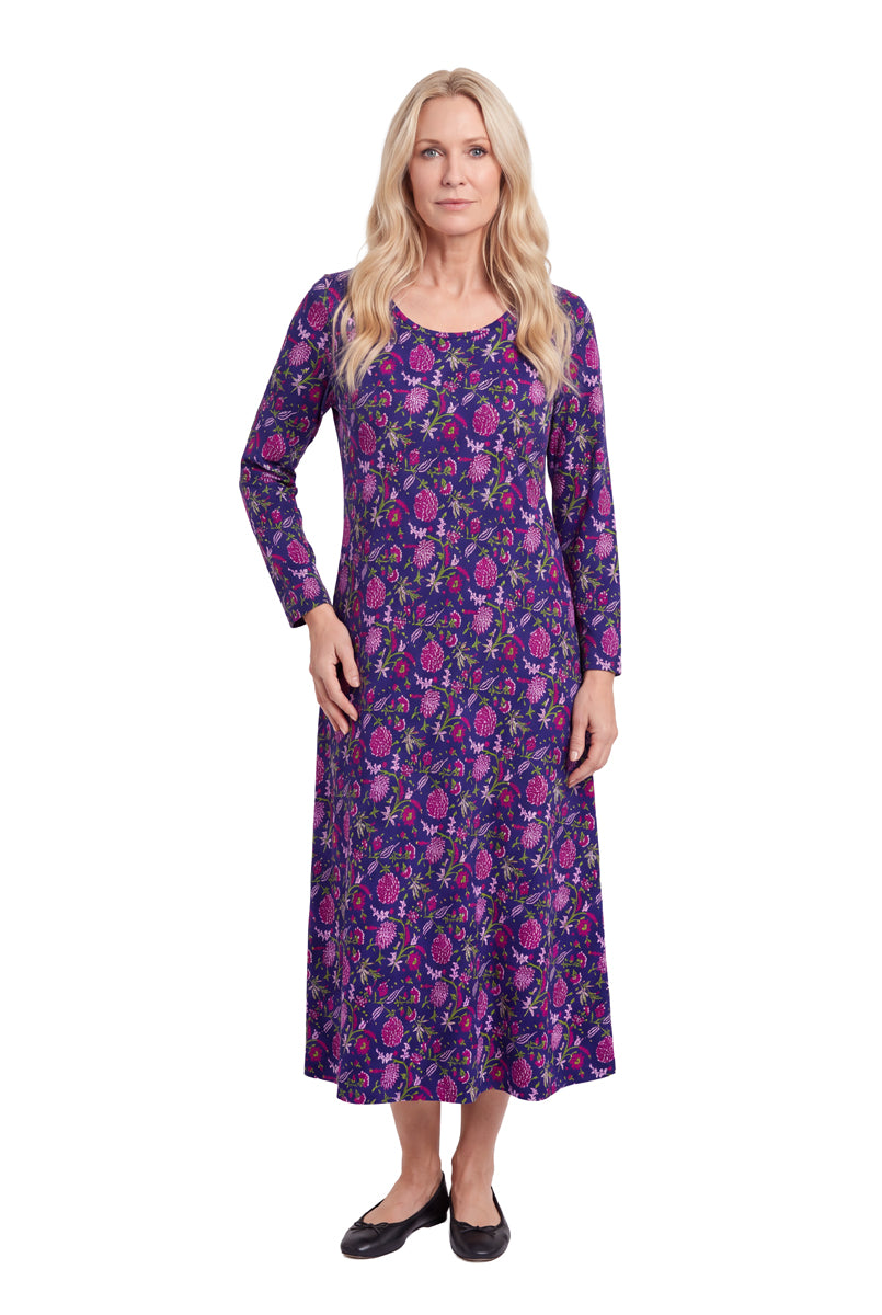 La Cera Long Sleeve A-Line Floral Printed Dress