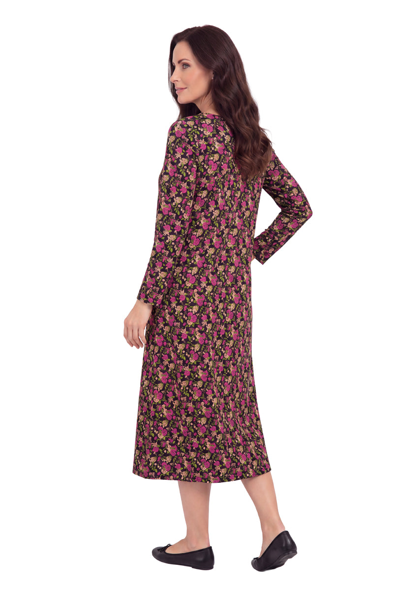 La Cera Long Sleeve A-Line Floral Printed Dress