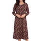 La Cera Long Sleeve A-Line Floral Printed Dress