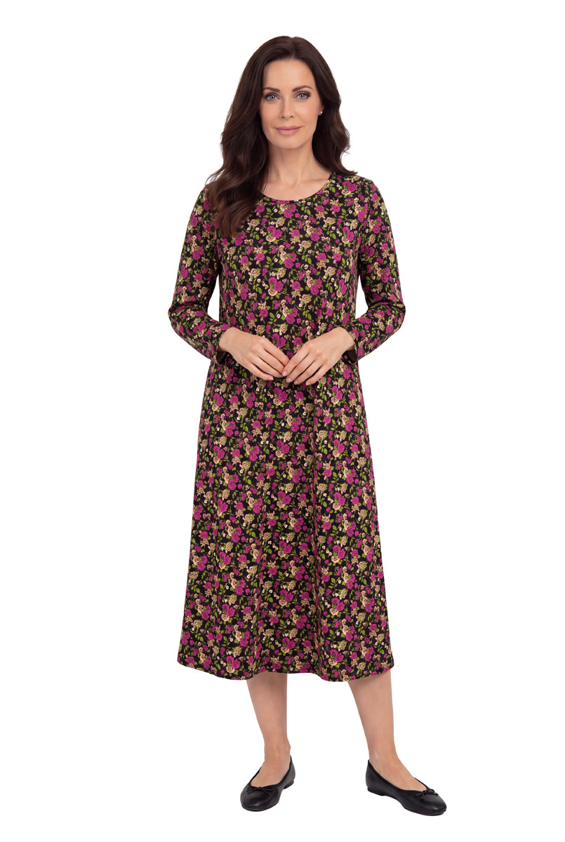La Cera Long Sleeve A-Line Floral Printed Dress