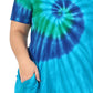 La Cera Cotton Knit Short Sleeve Blue Turquoise Tie-Dye Dress - La Cera