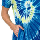 La Cera Cotton Knit Short Sleeve Blue Yellow Tie-Dye Dress
