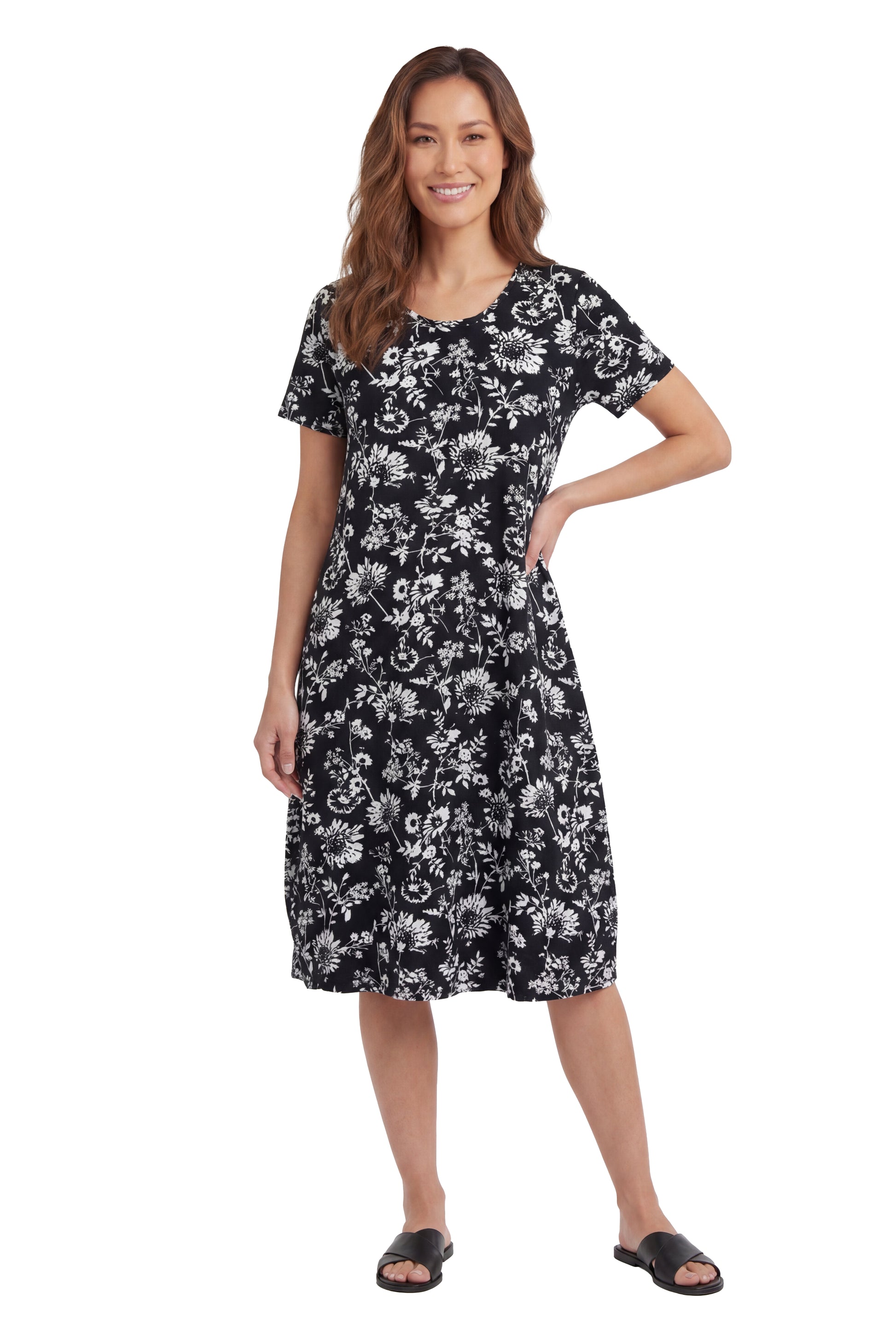 La Cera White Flower Printed A-Line Dress - La Cera