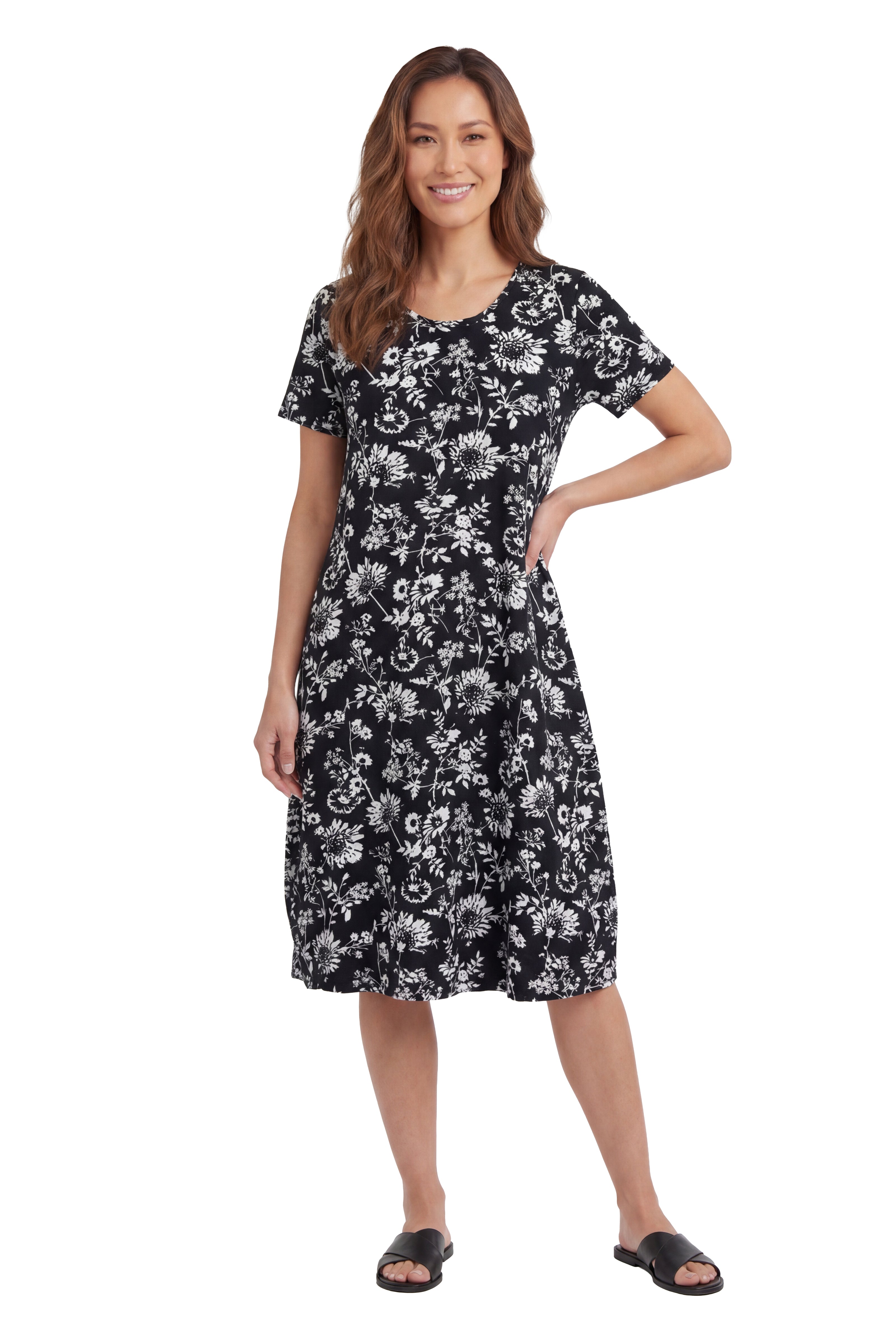 La Cera White Flower Printed A-Line Dress - La Cera