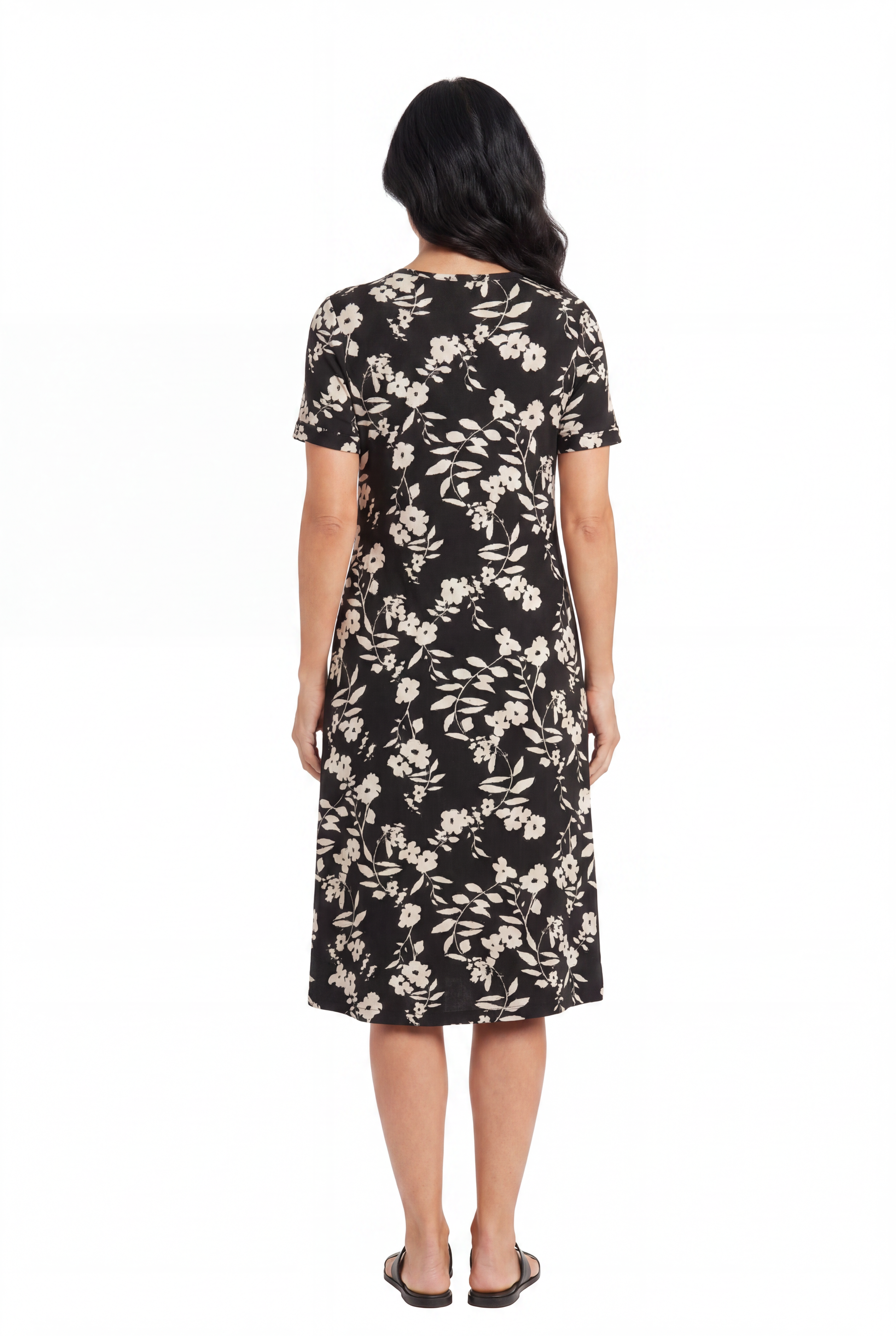 La Cera White Floral Vine Printed A-Line Dress - La Cera