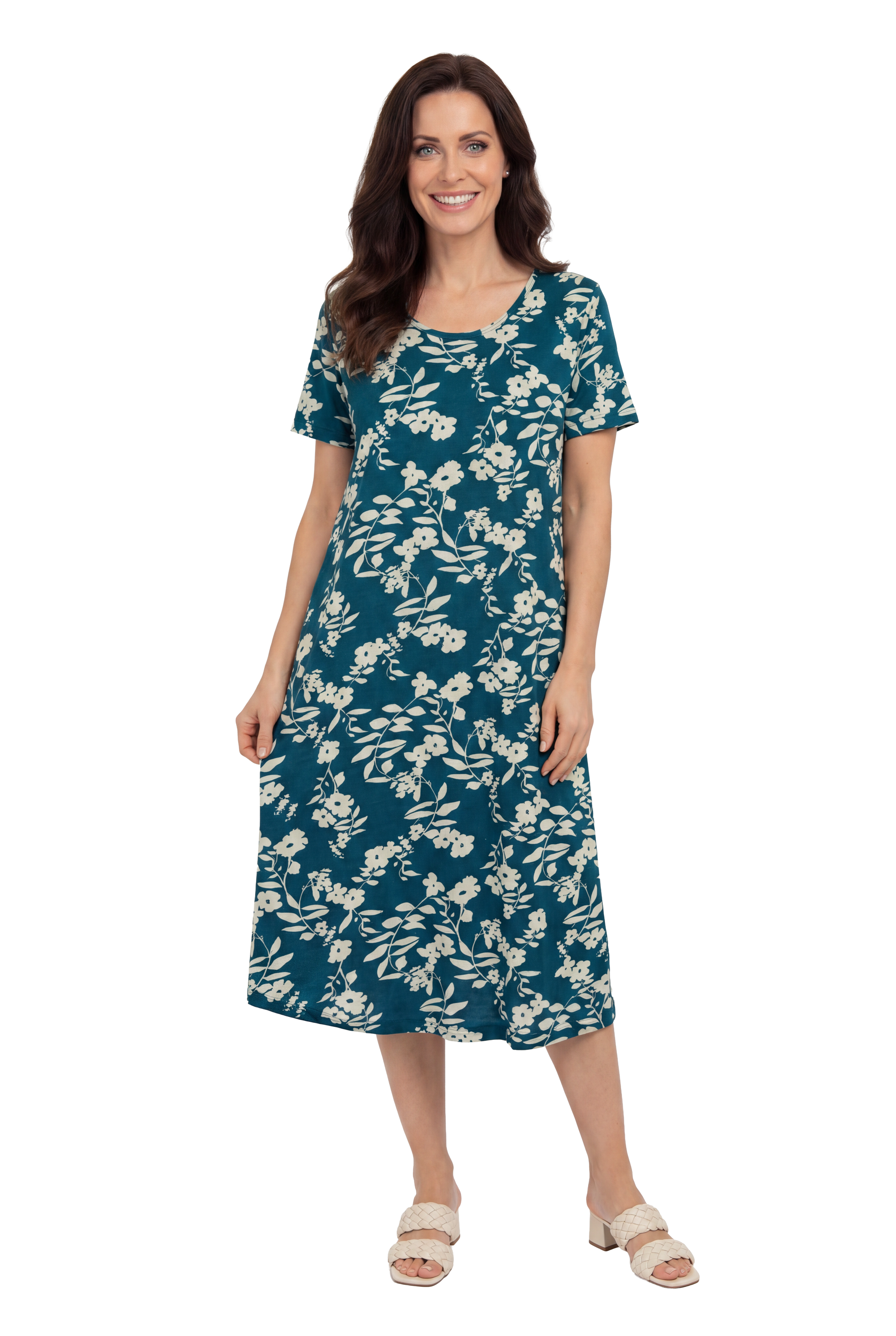 La Cera White Floral Vine Printed A-Line Dress - La Cera