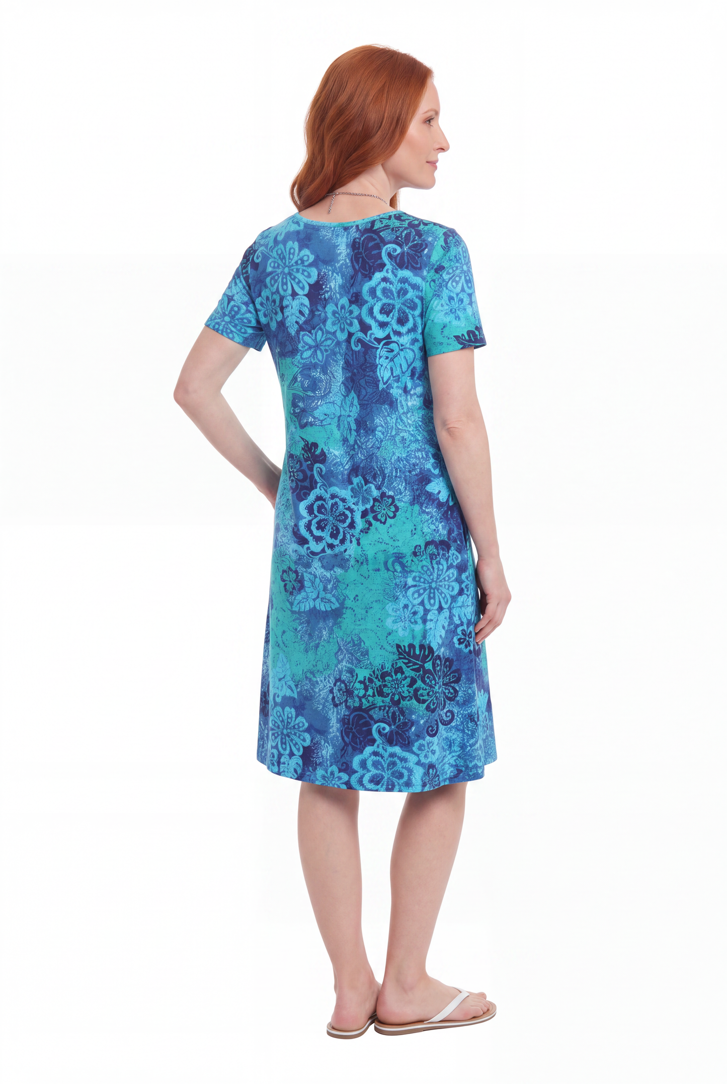 La Cera Blue Floral Print A-Line Dress