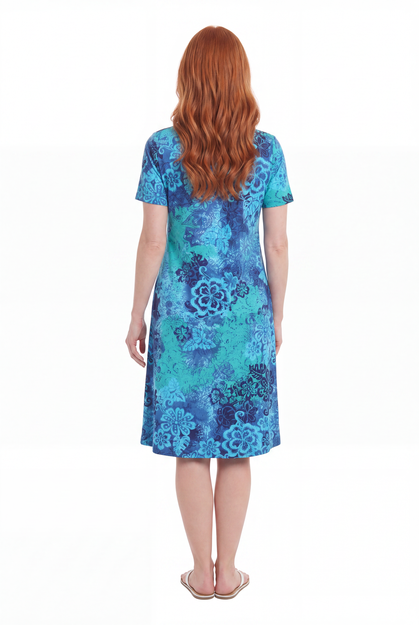 La Cera Blue Floral Print A-Line Dress