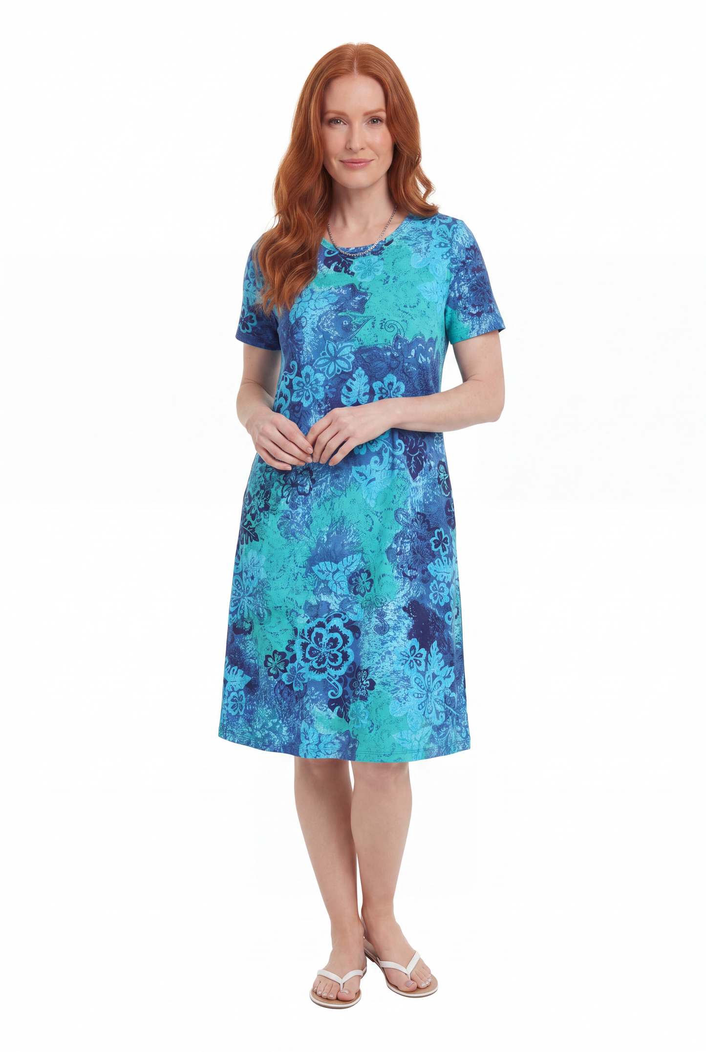 La Cera Blue Floral Print A-Line Dress