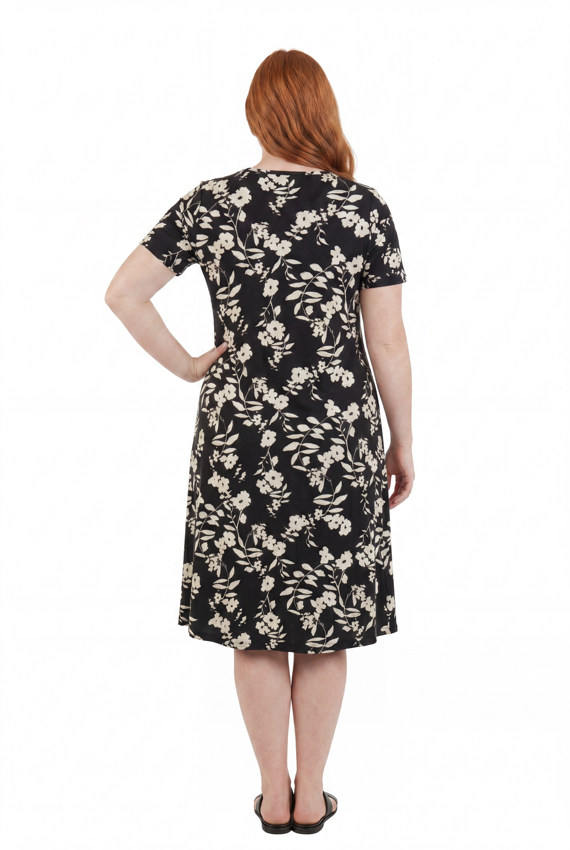 La Cera White Floral Vine Printed A-Line Dress - La Cera