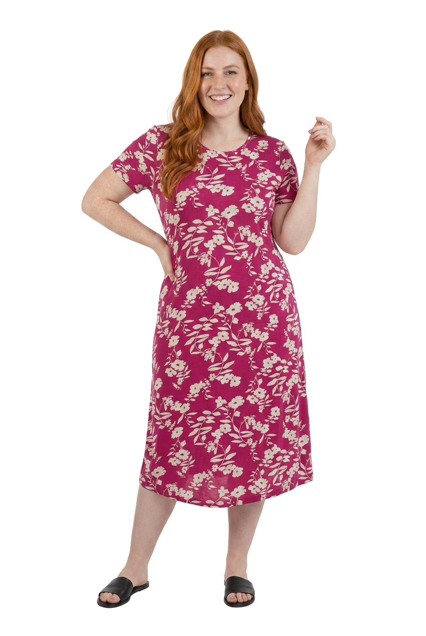 La Cera White Floral Vine Printed A-Line Dress - La Cera