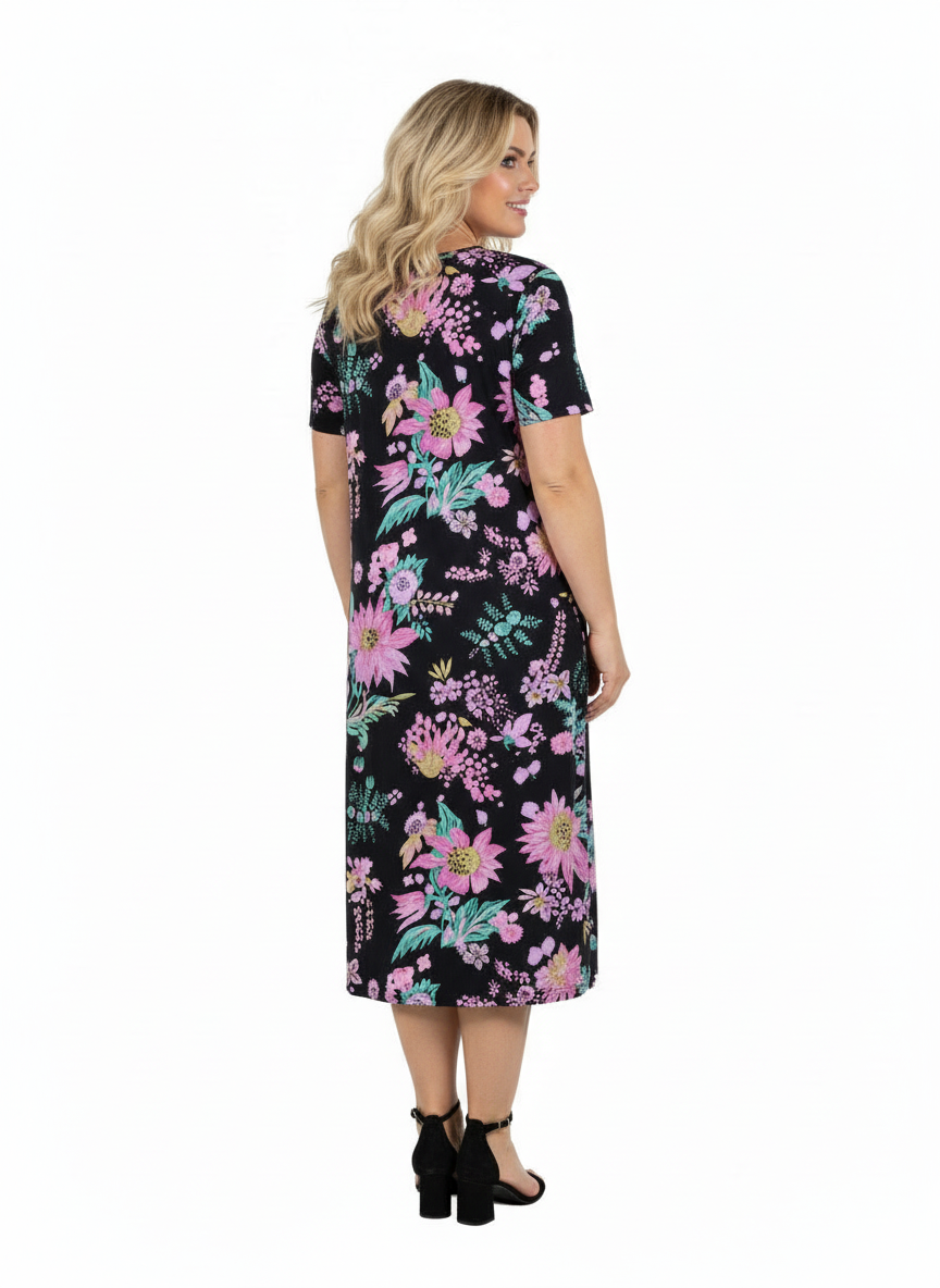 La Cera Rainforest Floral Printed A-Line Dress