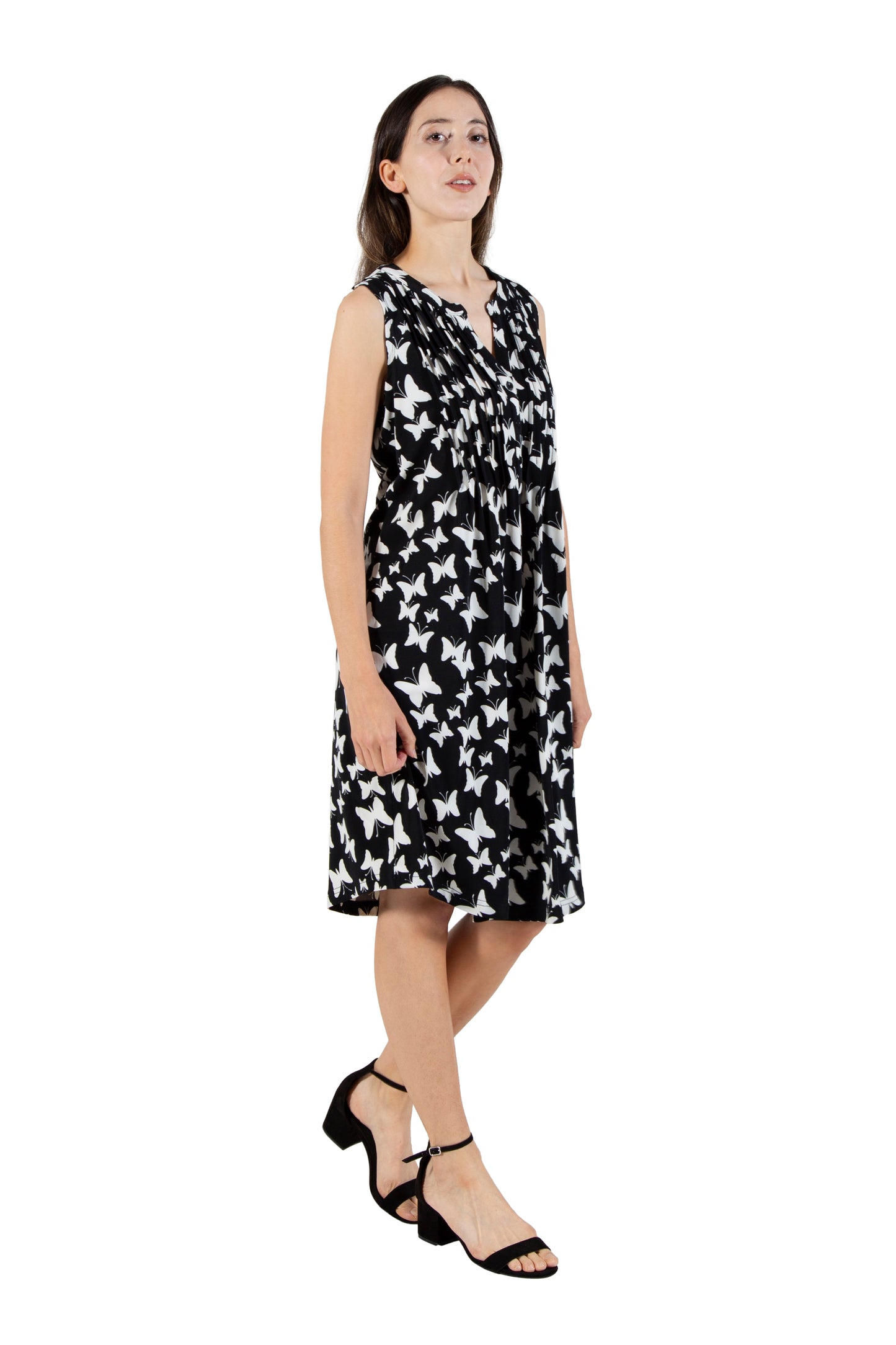La Cera Sleeveless Butterfly Print Dress
