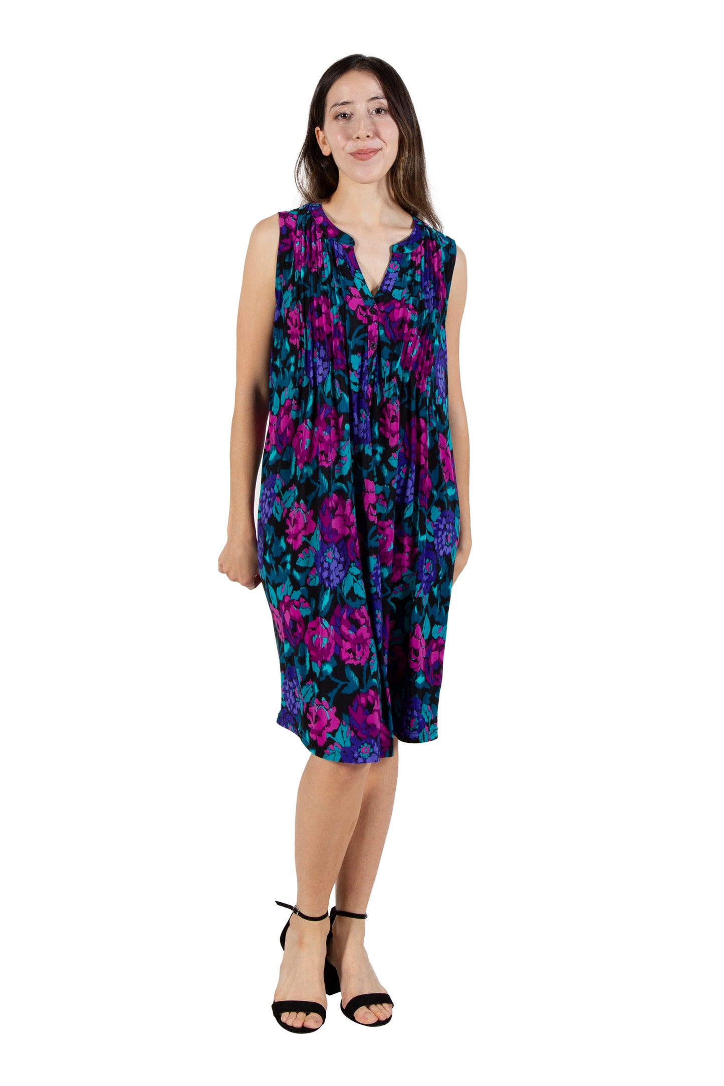 La Cera Sleeveless Impressionistic Print Dress - La Cera