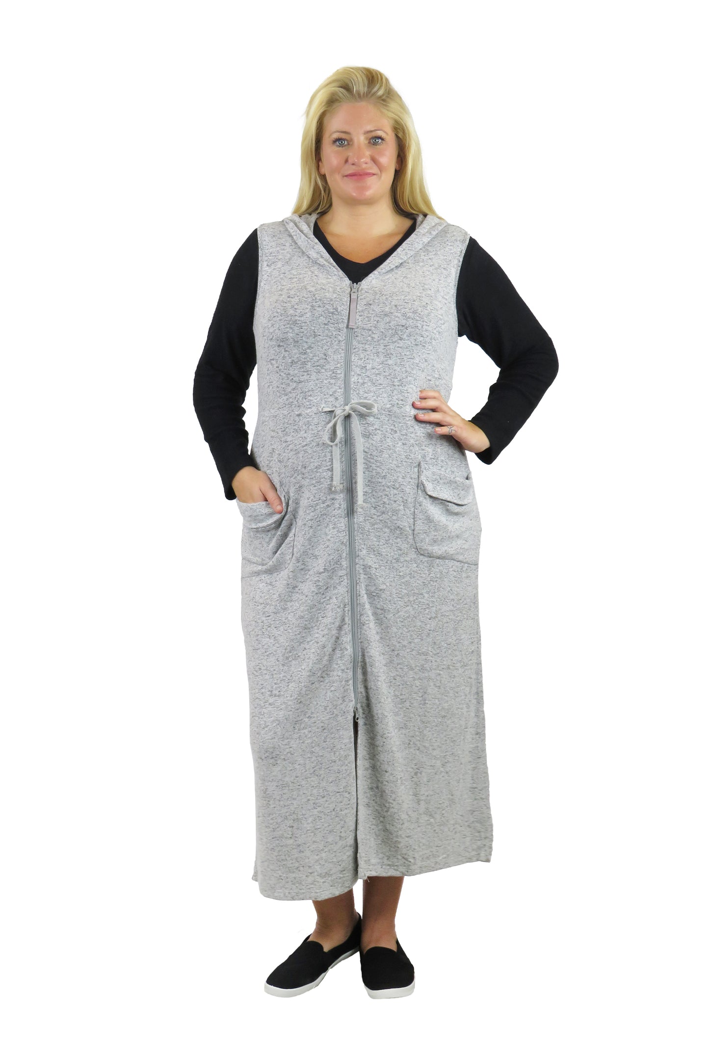 Sudadera con capucha y cremallera larga sin mangas - Talla grande