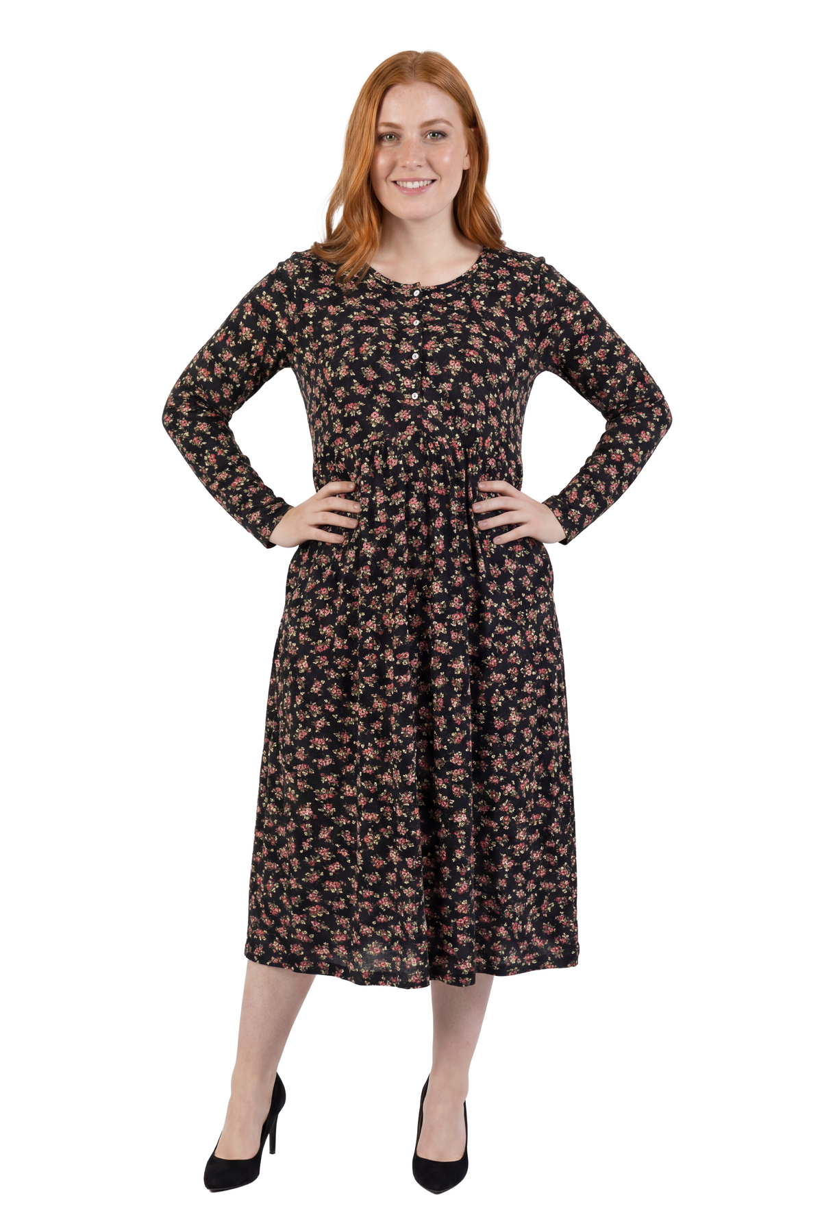 La Cera Floral Button Front Knit Dress