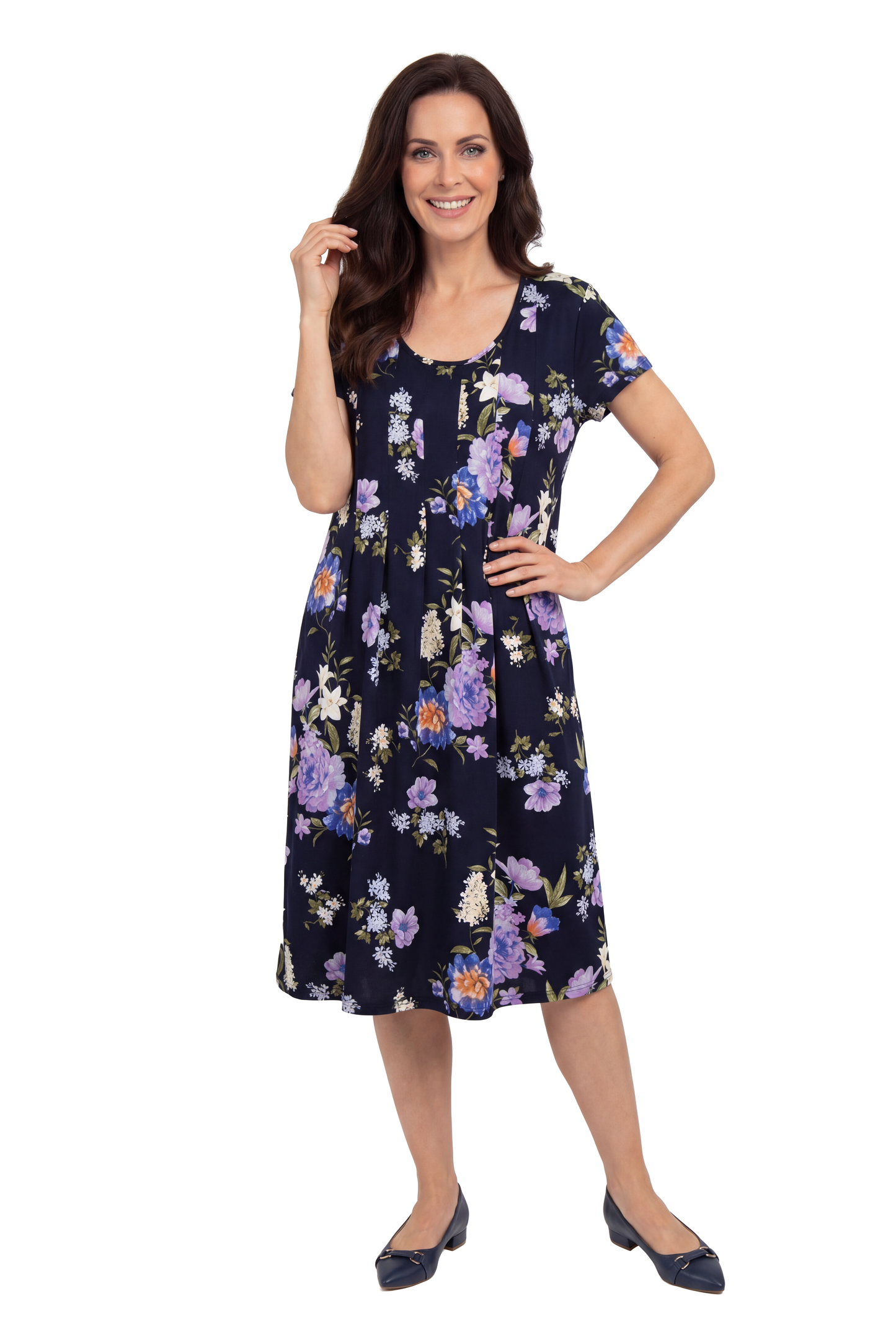La Cera Enchanting Floral Bouquet Pleat Front Dress