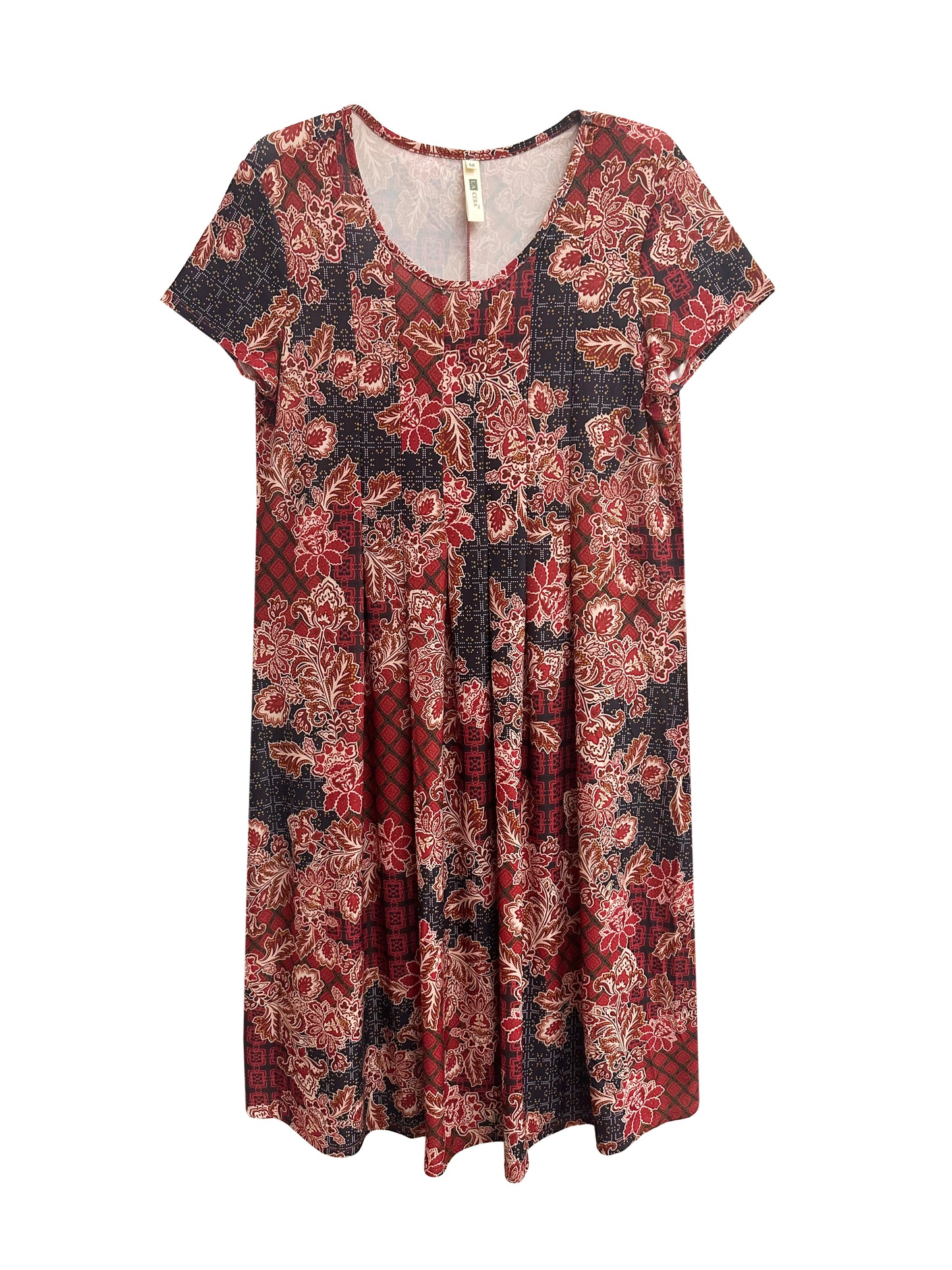 La Cera Plus Mosaic Paisley Print Pleat Front Dress