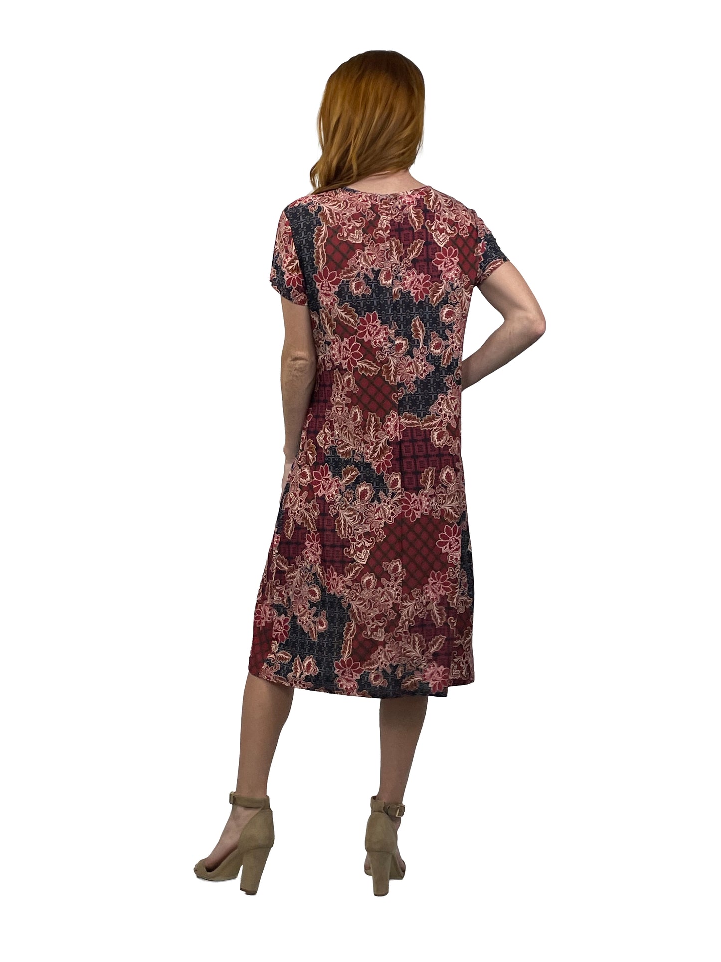 La Cera Mosaic Floral Print Pleat Front Dress