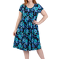 La Cera Tropical Blue Hibiscus Pleat Front Dress