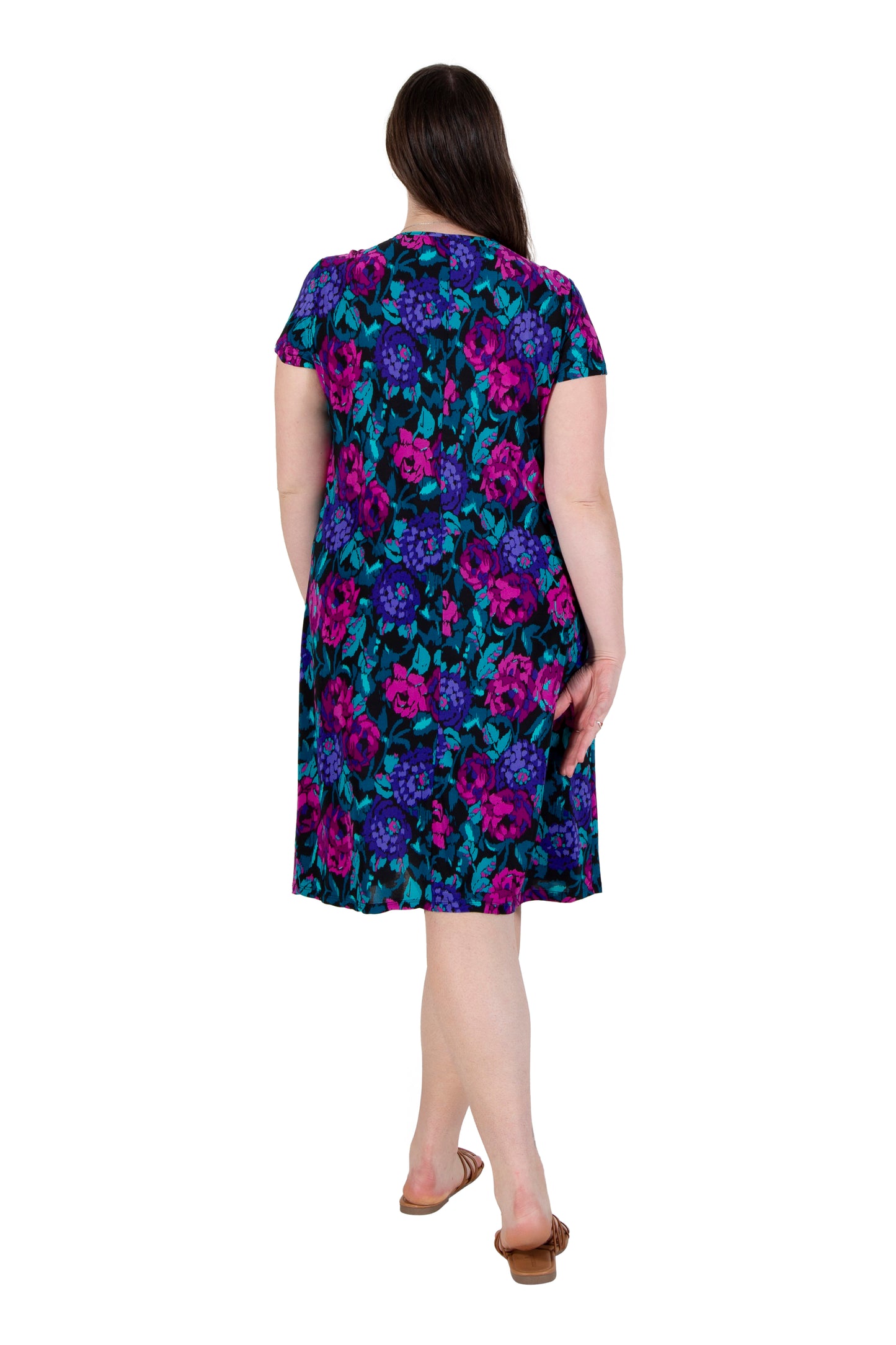 La Cera Impressionistic Floral Pleat Front Dress