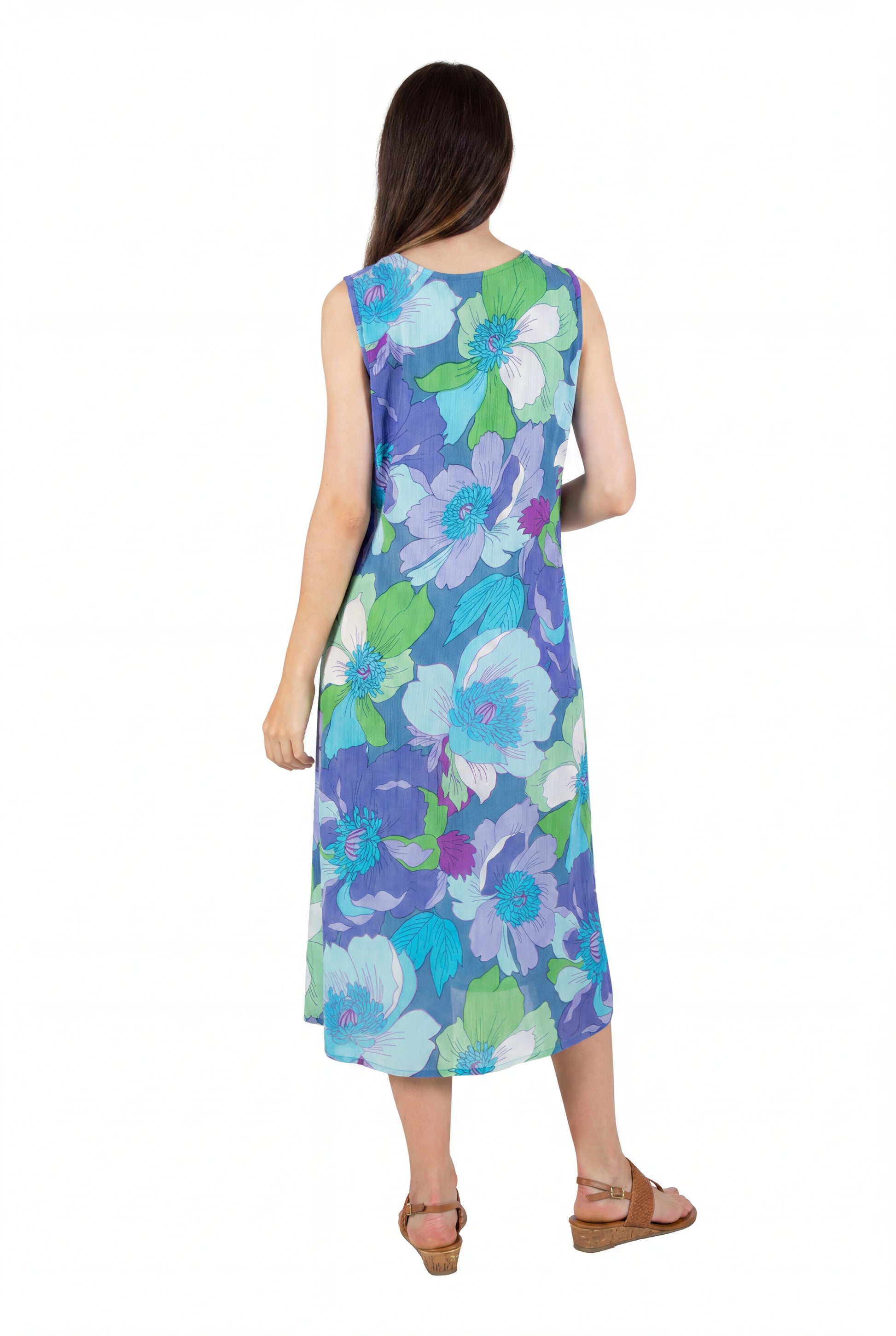 La Cera Sleeveless V-Neck Retro Floral Dress - La Cera