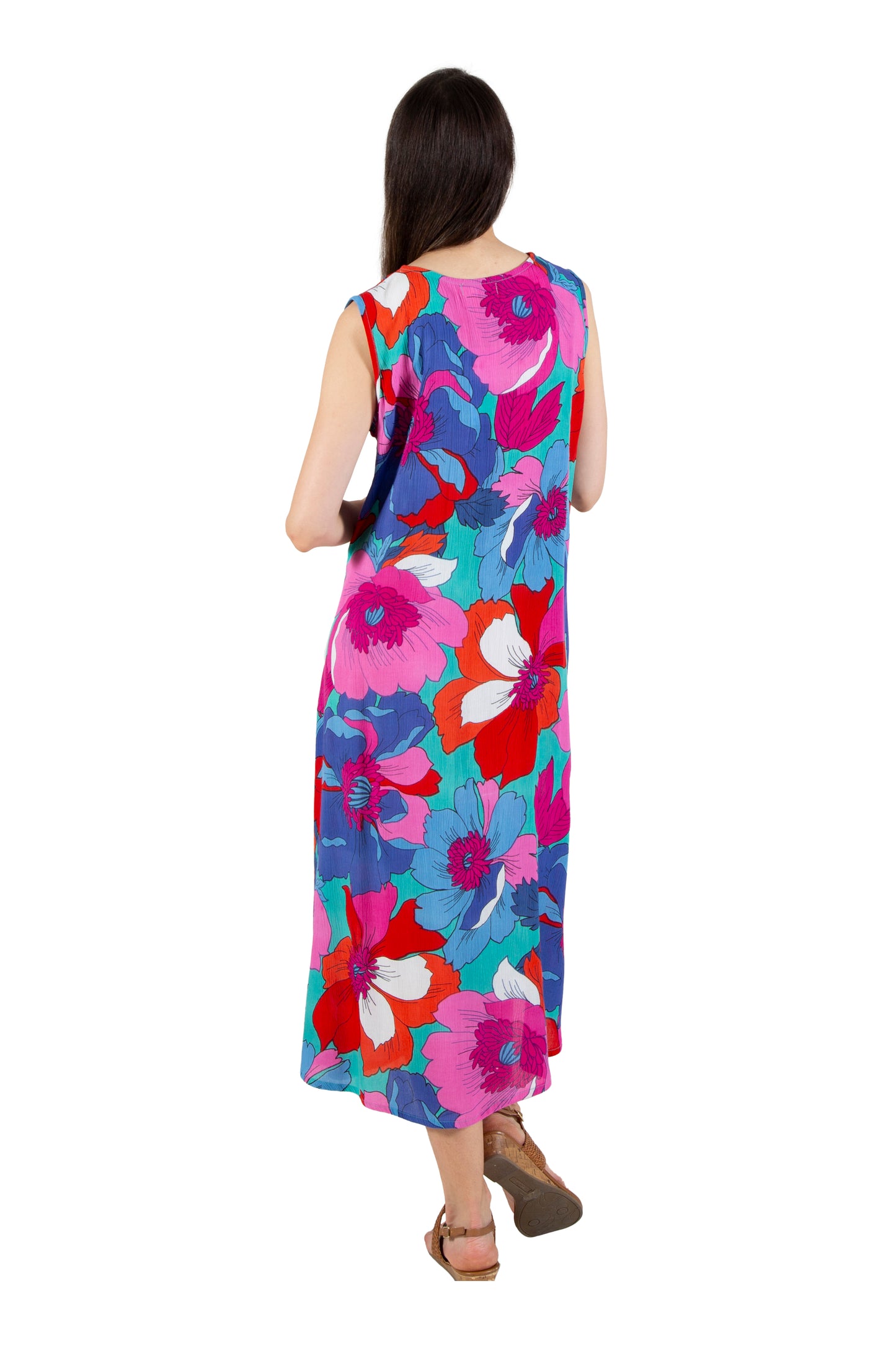 La Cera Sleeveless V-Neck Retro Floral Dress - La Cera