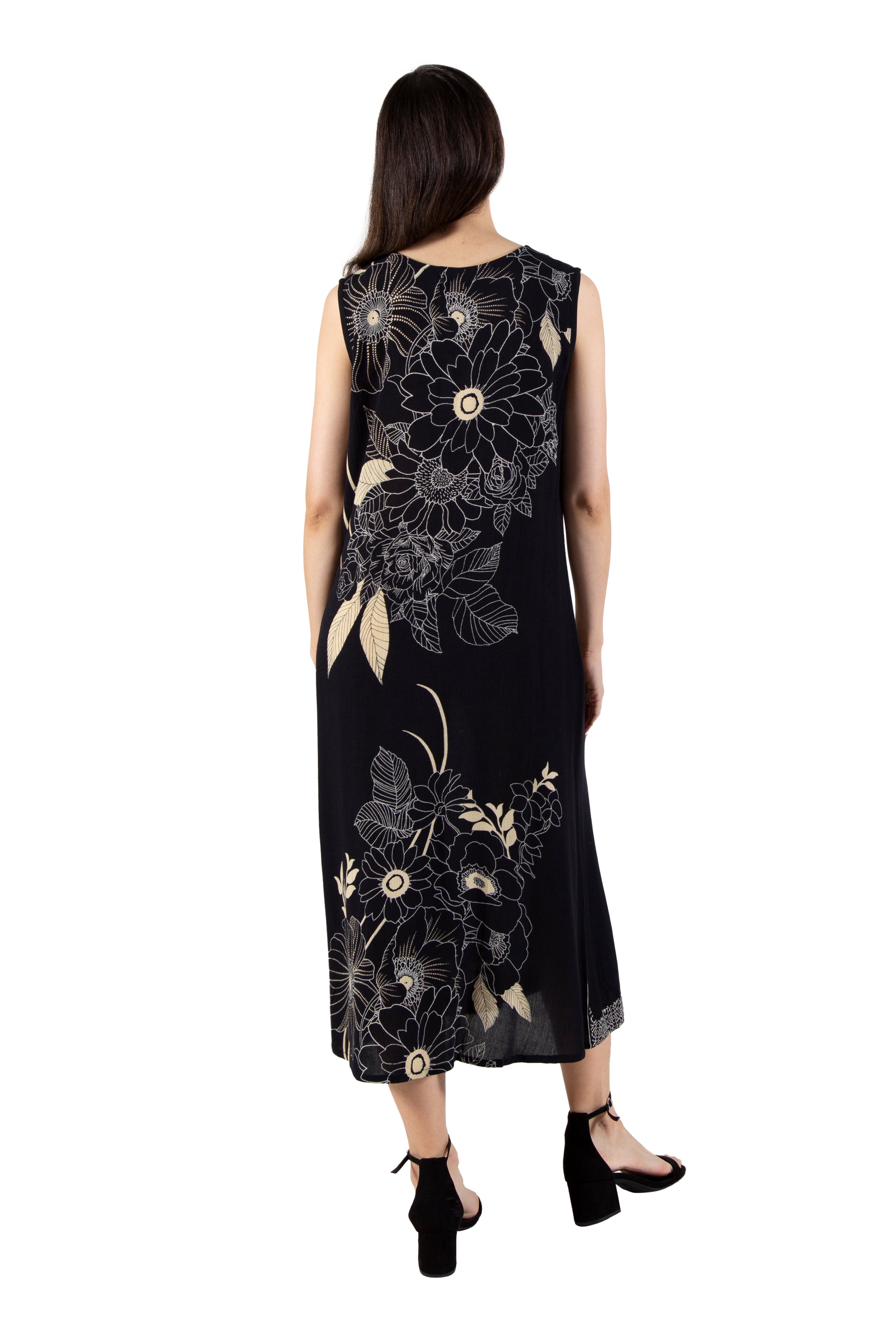 La Cera Sleeveless V-Neck Botanical Flower Dress - La Cera